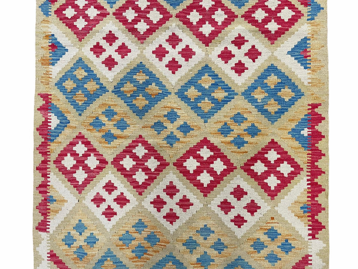 3x5 Kilim Rug Multicolor Tribal Kilim Rug 3 x 5 Tan Light Blue Red Beige New Turkish Anatolian Wool Kilim Flatweave Rug - Jewel Rugs, view 6