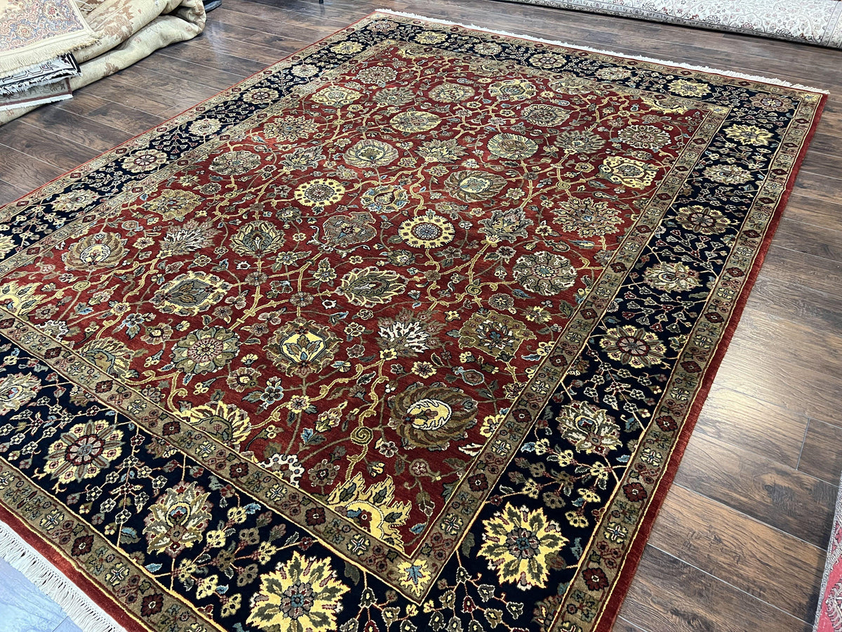 Indo Persian Rug 9x12, Hand Knotted Traditional Indian Wool Oriental Carpet 9 x 12 ft, Maroon and Navy Blue, Floral Allover 9x12 Vintage Rug - Jewel Rugs, view 2