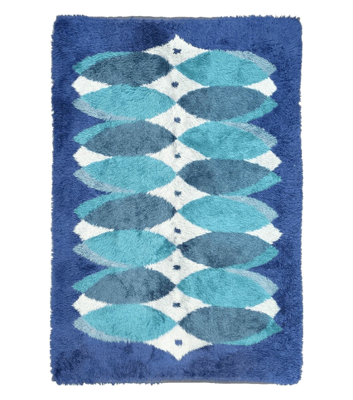 Blue Rya Rug, 1960s Mid-Century Modern Danish Shag Rug 4'6" x 6'7", Ege Rya, Abstract - Jewel Rugs