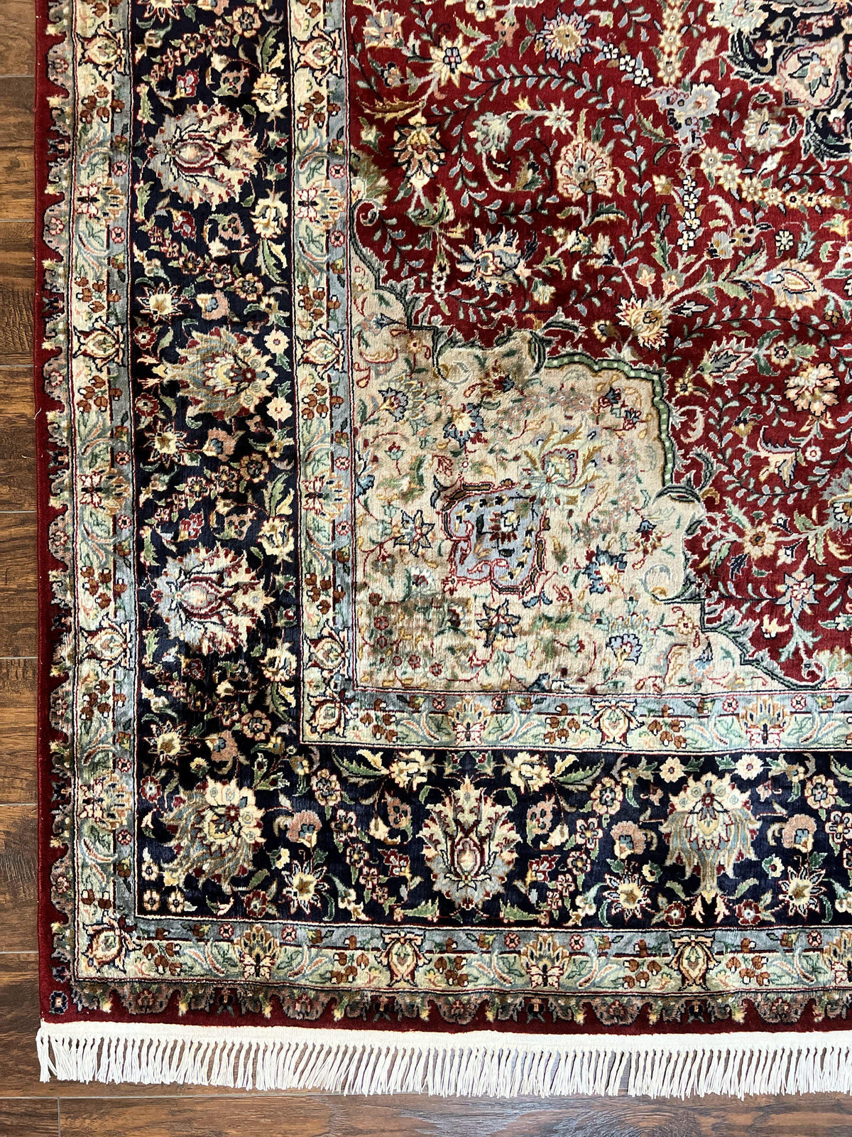 Pak Persian Rug 8x10, Wool Hand Knotted Vintage Carpet, Dark Red & Navy Blue, Dome Design Floral Medallion Rug, 8 x 10 Oriental Rug - Jewel Rugs, view 8