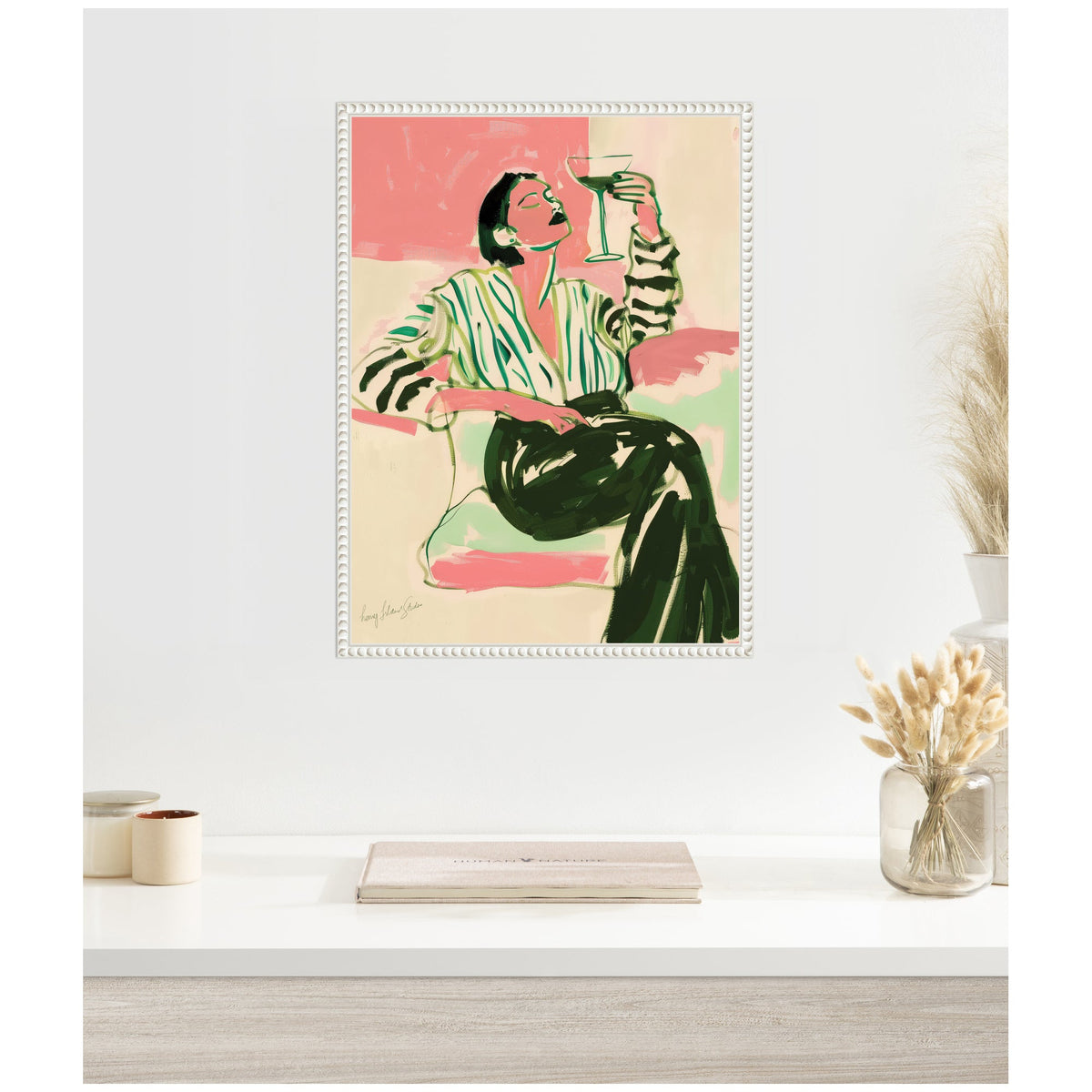 Sylvie Fashion Woman Drinking Martini Framed Canvas by Honey Island Studio