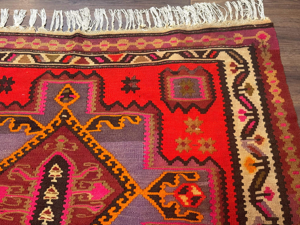 Persian Kurdish Zarand Kilim Rug 5x9, Red, Geometric Medallions, Wide Runner - Jewel Rugs, view 8