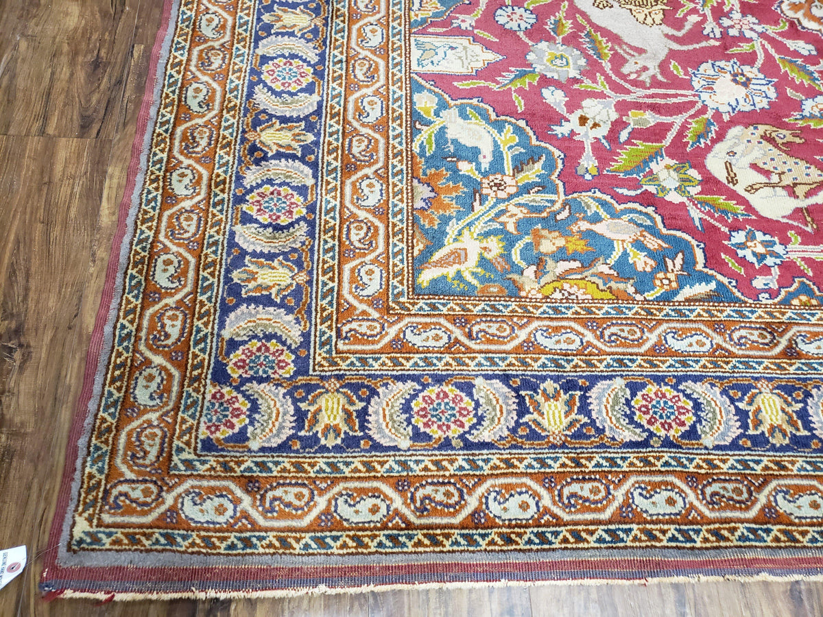 Antique Turkish Sivas Area Rug 8x11, Hand-Knotted, Vintage Red Wool Carpet, Gazelles Lions, Boteh Border, 8' x 11' Top Quality Oriental Rug - Jewel Rugs, view 9