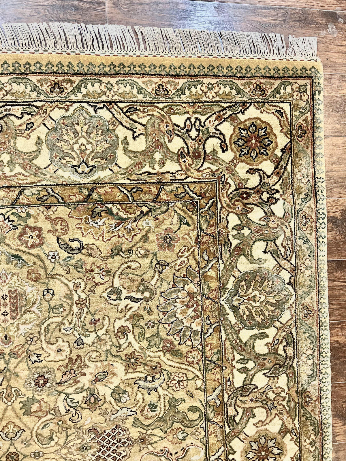 Indo Mahal Rug 8x10, Indian Jaipur Rug 8 x 10 ft, Wool Indo Persian Carpet, Handmade Traditional Floral Area Rug, Olive Green, Vintage Rug - Jewel Rugs, view 8