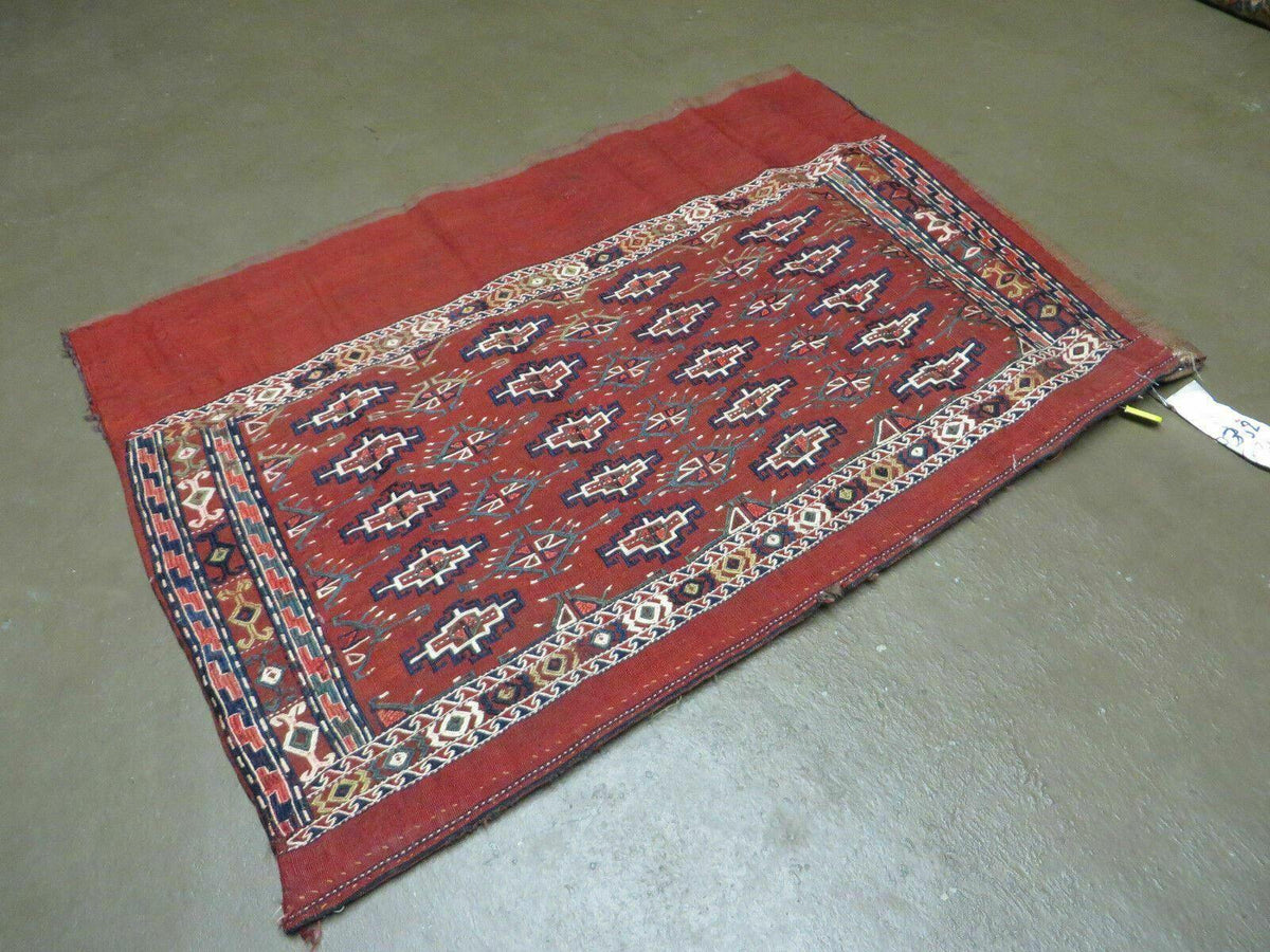 45" X 32" Antique Handmade Bokhara Turkoman Yomud Chuval Wool Rug Soumak NICE - Jewel Rugs, view 2