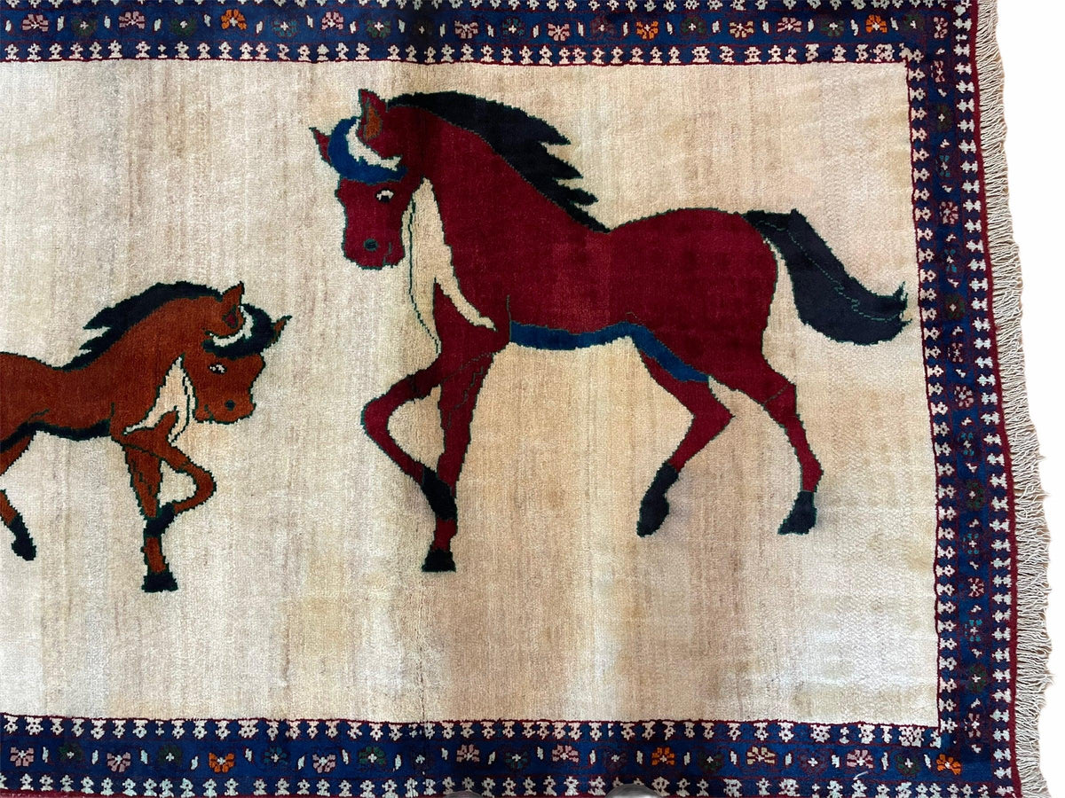 3.5 X 5 Handmade Hand-Knotted Quality Wool Pictorial Brown Horses Animal Rug - Jewel Rugs, view 8