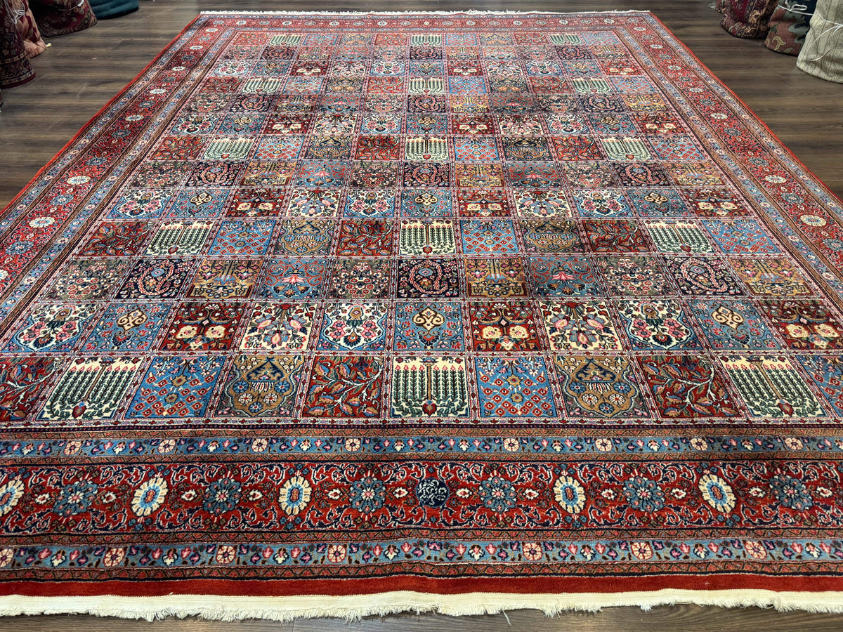 Wonderful Persian Qum Rug 10x13, Panel Design, Fine 260 KPSI, Signed, Red Multicolor - Jewel Rugs