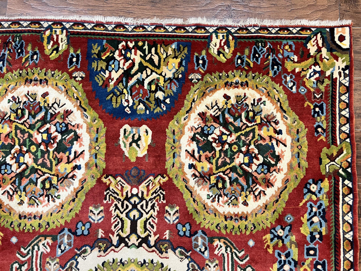 Persian Bakhtiari Rug 5x8, Wool Hand Knotted Antique Carpet, Red, Floral Oriental Rug, 5 x 8 Medium Sized Rug - Jewel Rugs, view 8