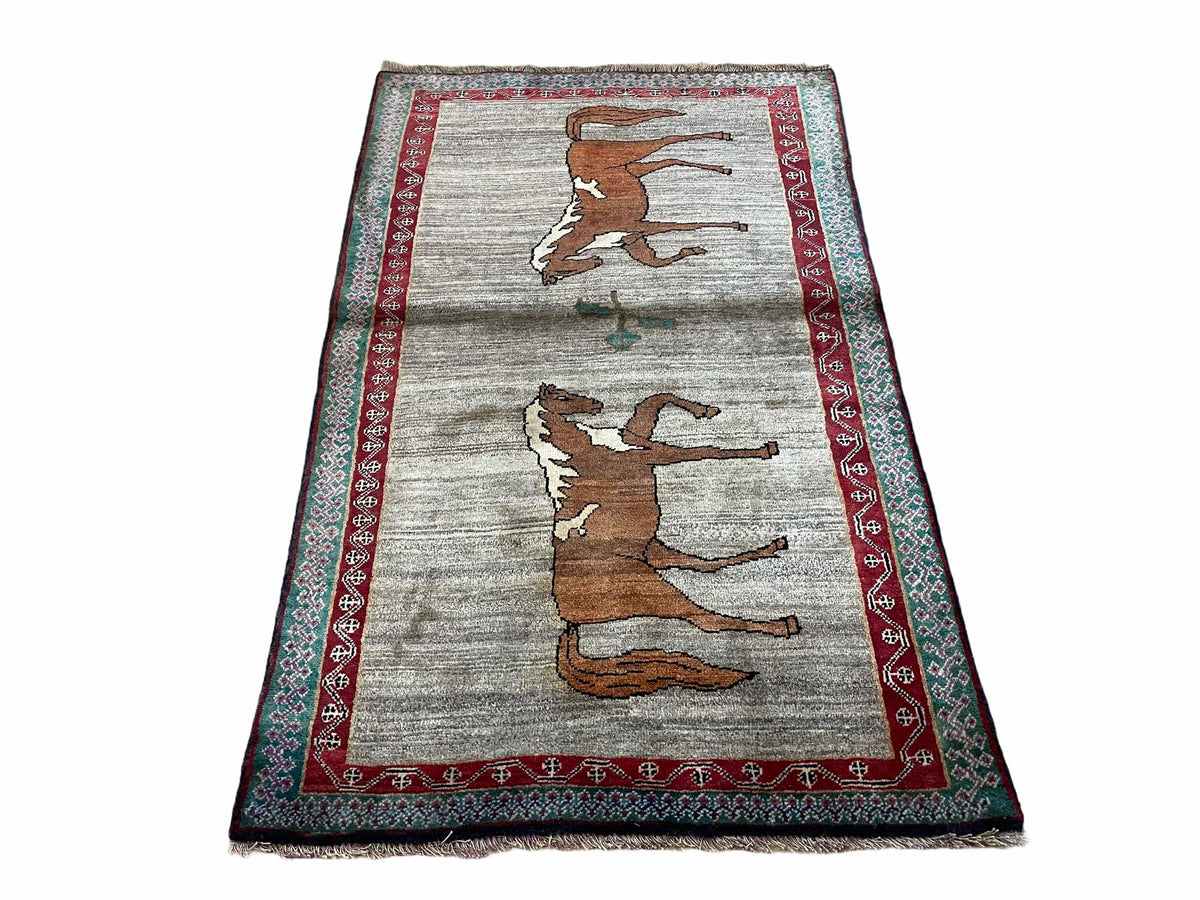 4 X 6 Handmade Rug Zagros New Vintage Quality Wool Rug Horses Silver Brown Nice - Jewel Rugs, view 9