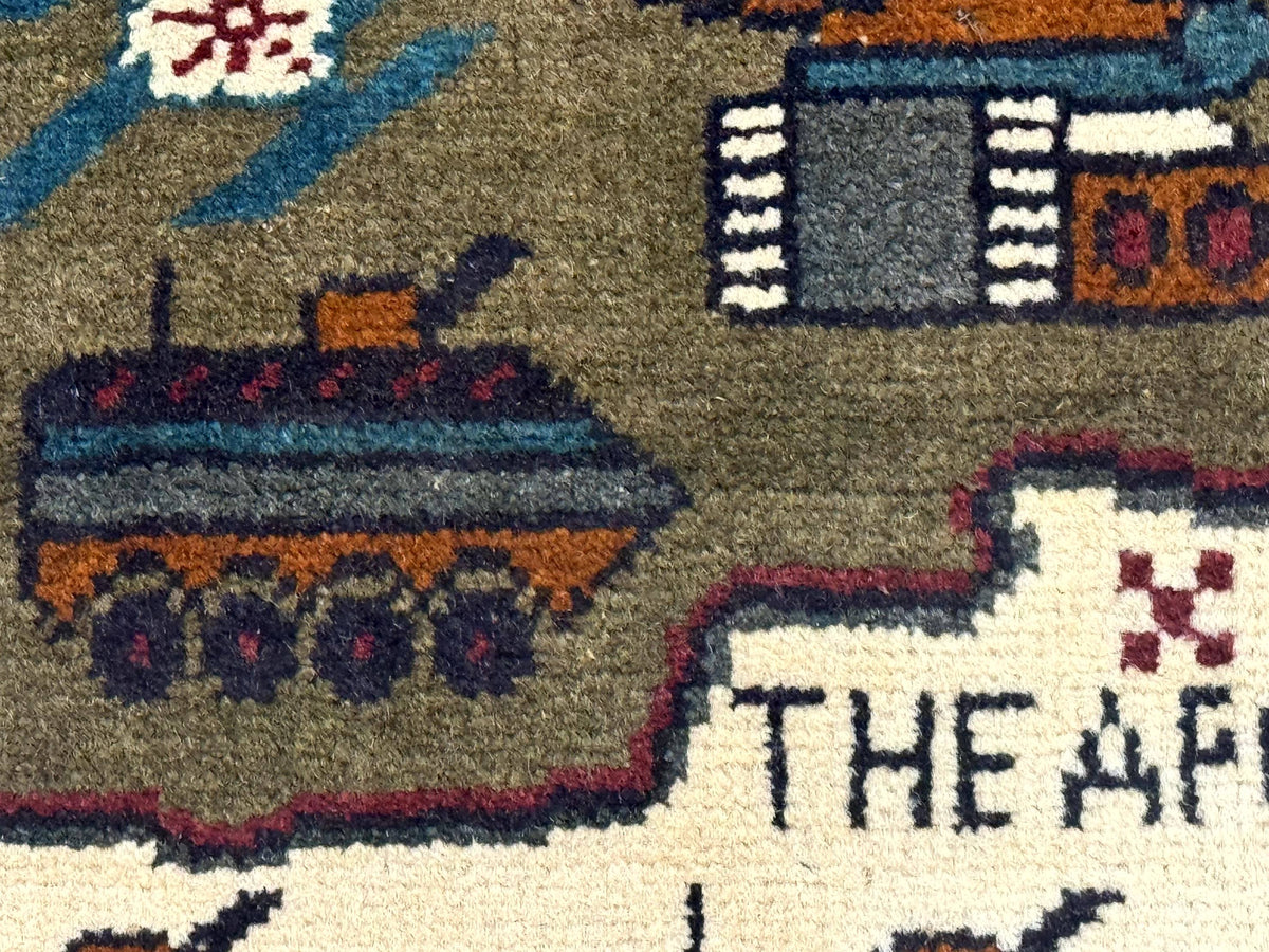 Afghan War Rug, Helicopters Tanks Guns, Handmade, Wool, 2x3 - Jewel Rugs, view 5