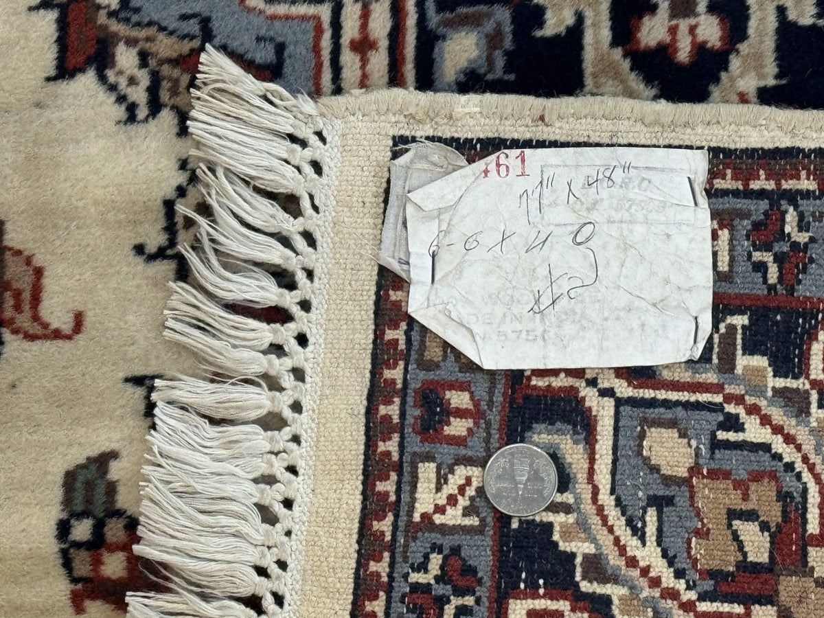 Indian Kashmiri Rug 4x6, Ivory Beige Navy Blue, Traditional Indo Persian Rug - Jewel Rugs, view 11