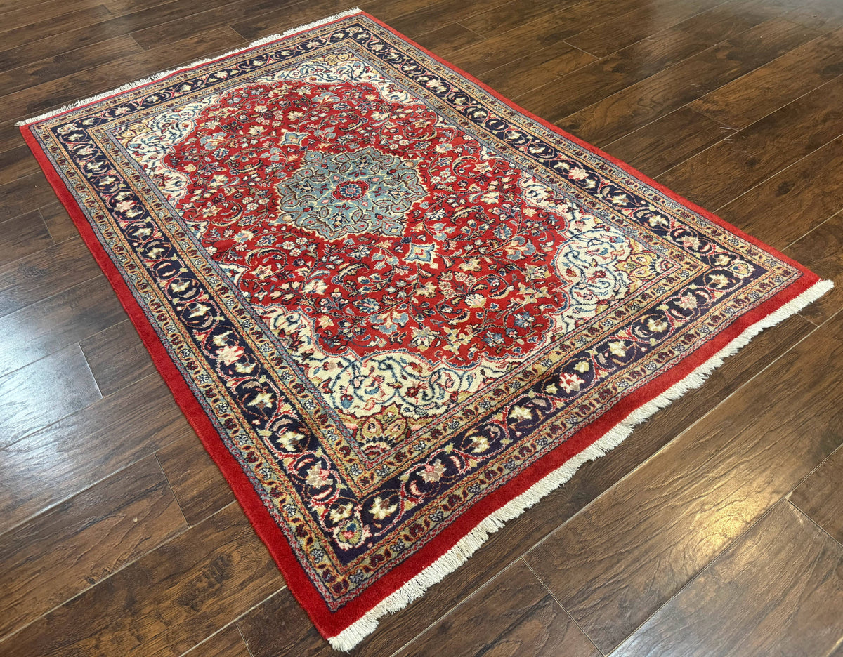Persian Sarouk Rug 4x7, Red Navy Blue Vintage Wool Medallion Carpet - Jewel Rugs, view 13