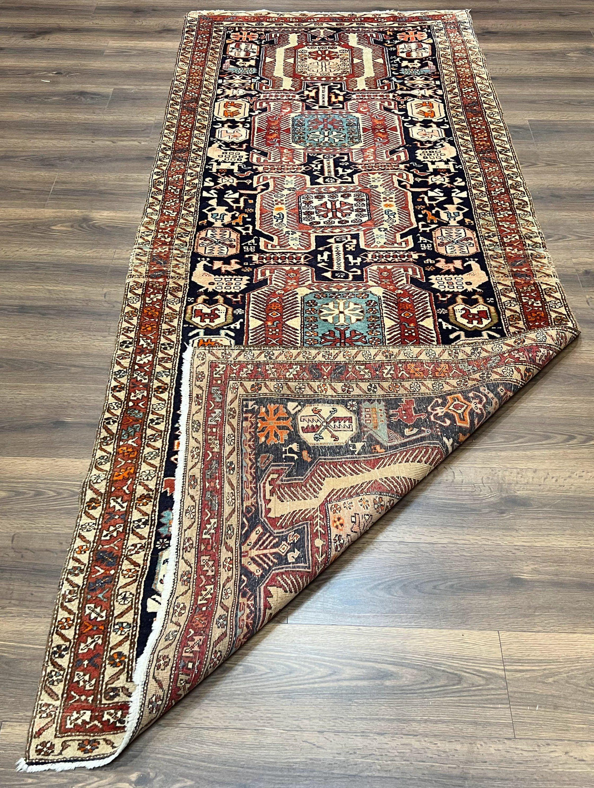 Persian Ardabil Wide Runner Rug 4x10 - Geometric Medallions & Animal Pictorials - Jewel Rugs, view 12