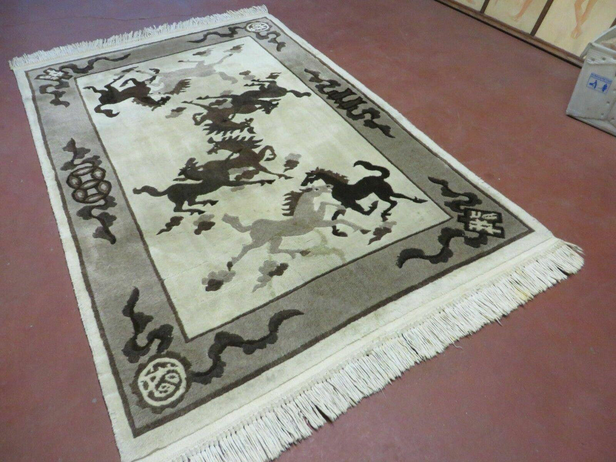 4' X 6' Modern Tibetan Nepal Art Deco Chinese Hand Knotted Wool Rug Horses Nice - Jewel Rugs, view 3