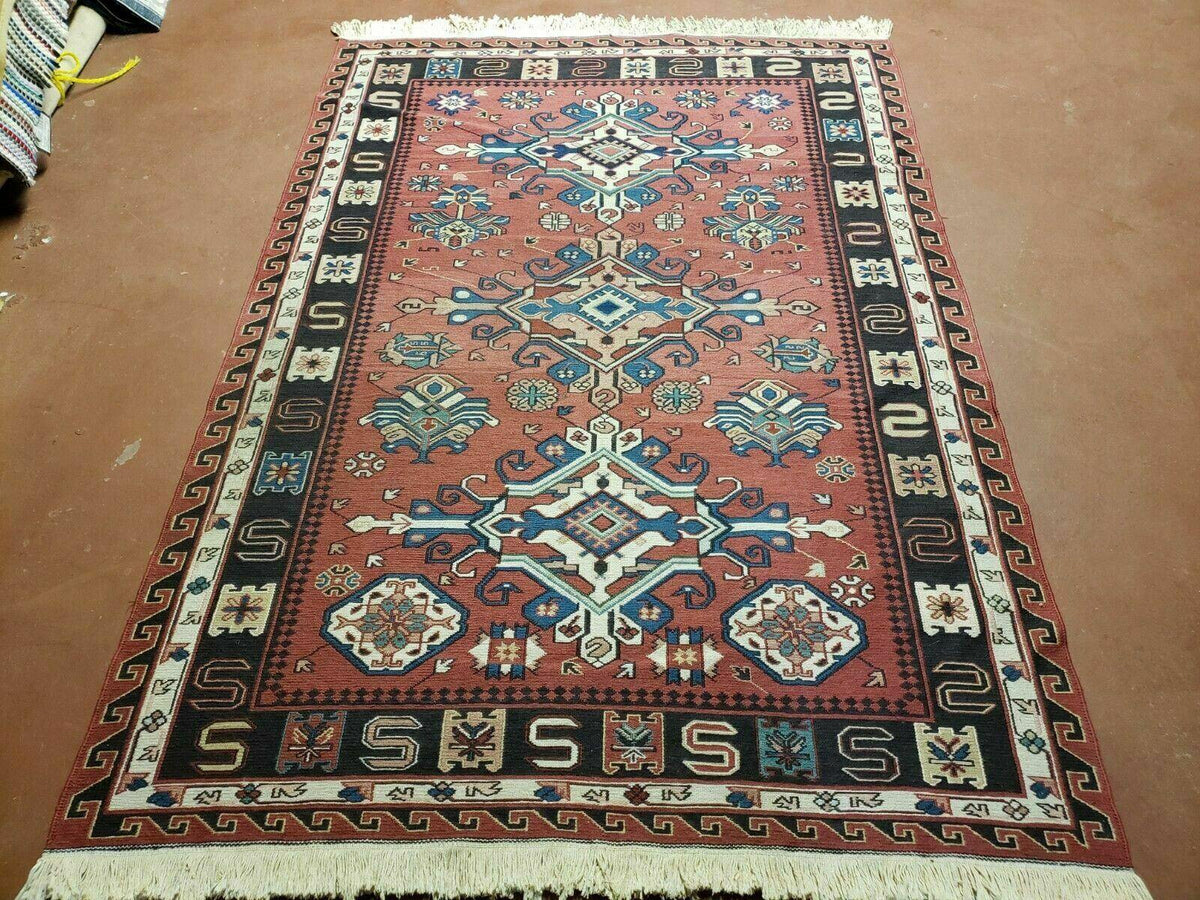 4' X 6' Vintage Russian Kilim Handmade Caucasian Soumak Flat Weave Wool Rug - Jewel Rugs, view 13