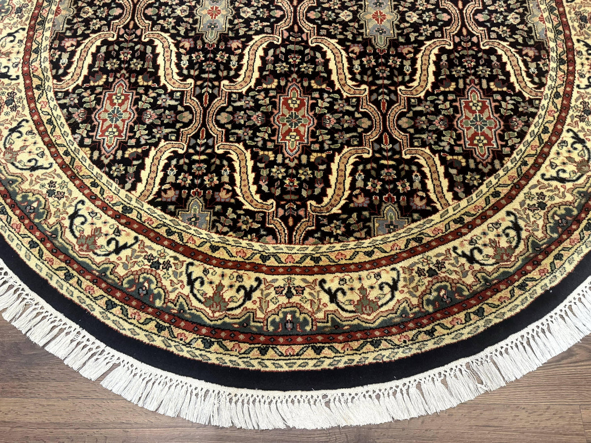 Round Indo Persian Rug 6x6, Indian Bidjar Rug, Navy Blue and Beige - Jewel Rugs, view 5