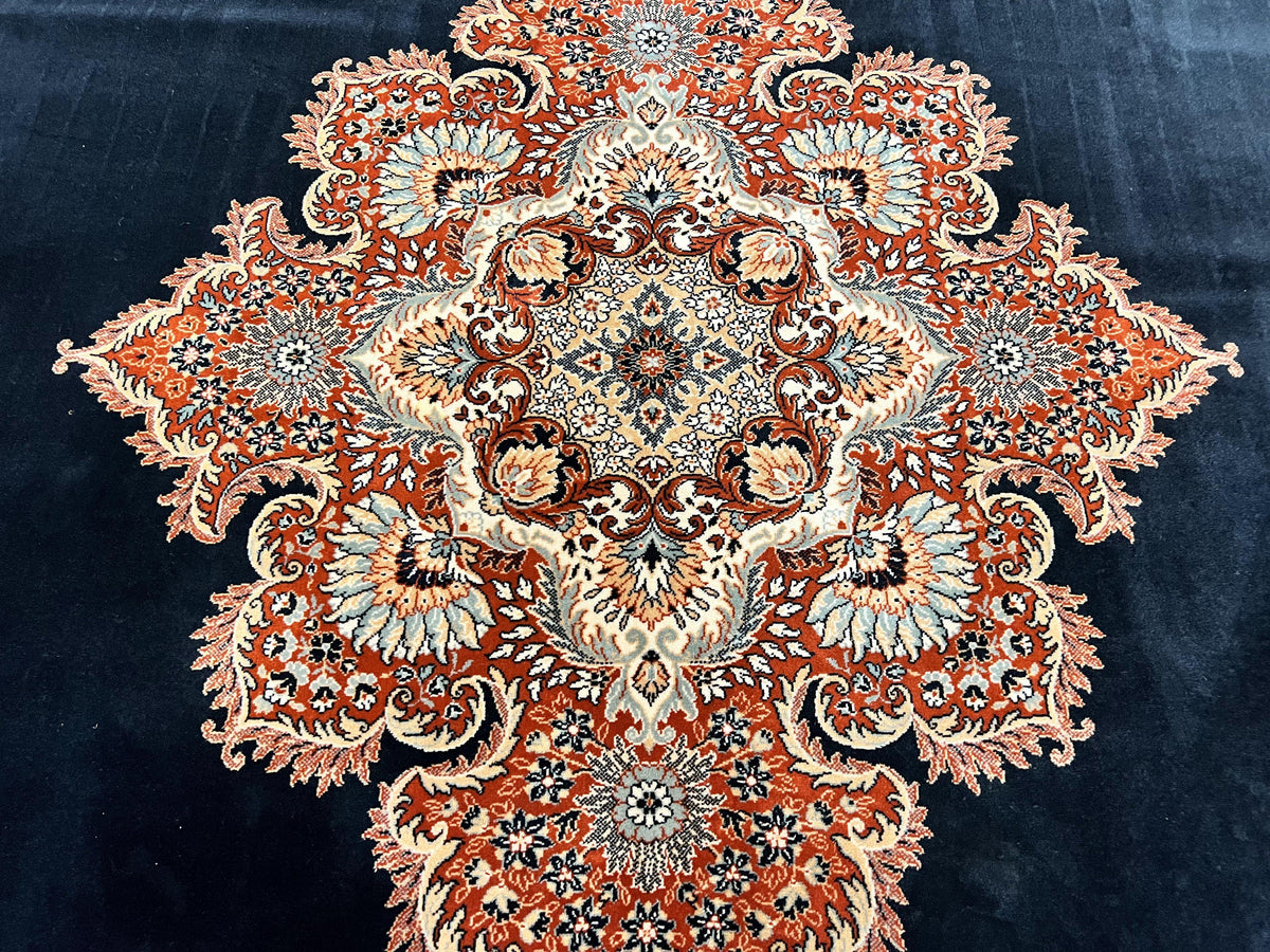 Karastan Rug 10x13, Karastan Ebony Kirman Rug, Room SIzed Wool Pile Vintage Karastan Carpet, Belgium Power Loomed Rug, Black Semi Open Field - Jewel Rugs, view 4