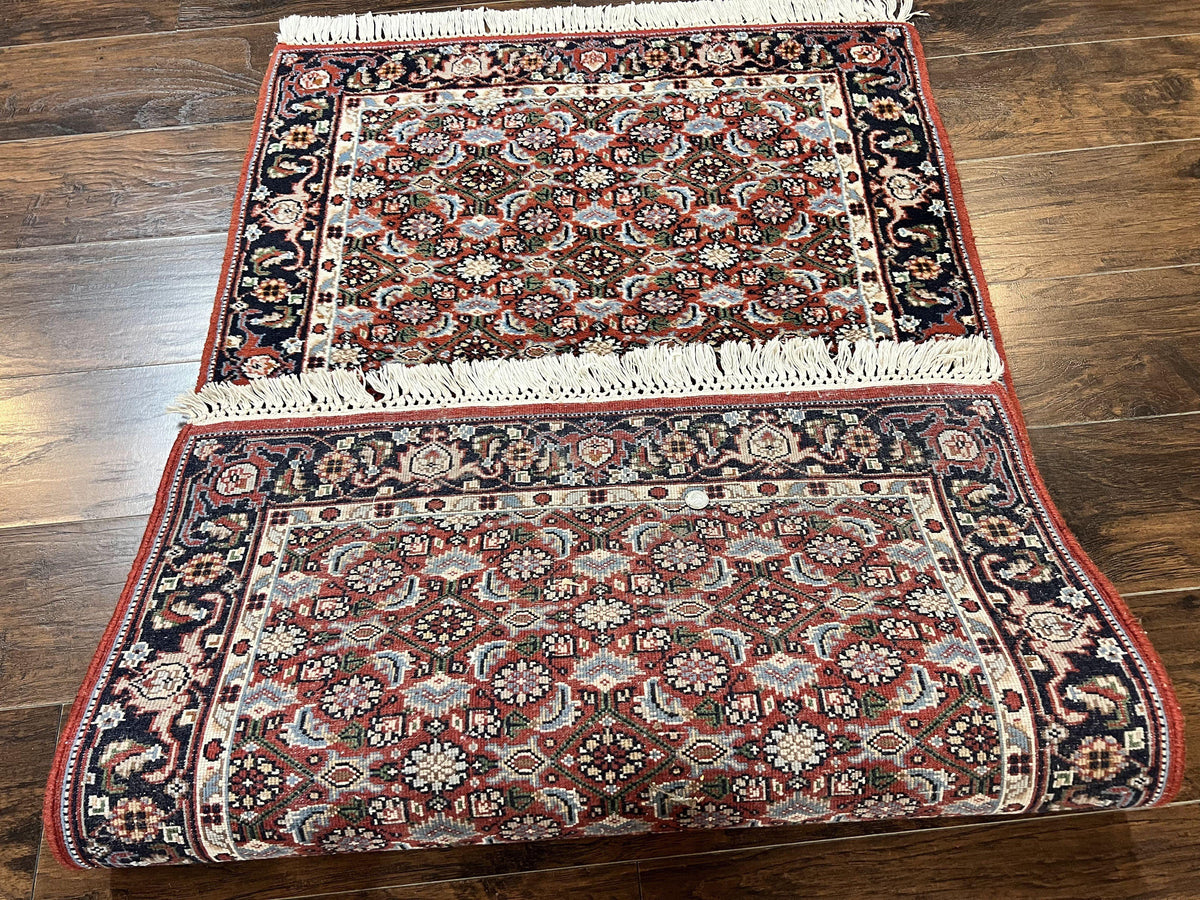 Indo Persian Rug 3x5, Red and Navy Blue, Wool Vintage Handmade Small Carpet 3 x 5 ft, Herati Pattern, Bidjar Rug - Jewel Rugs, view 11