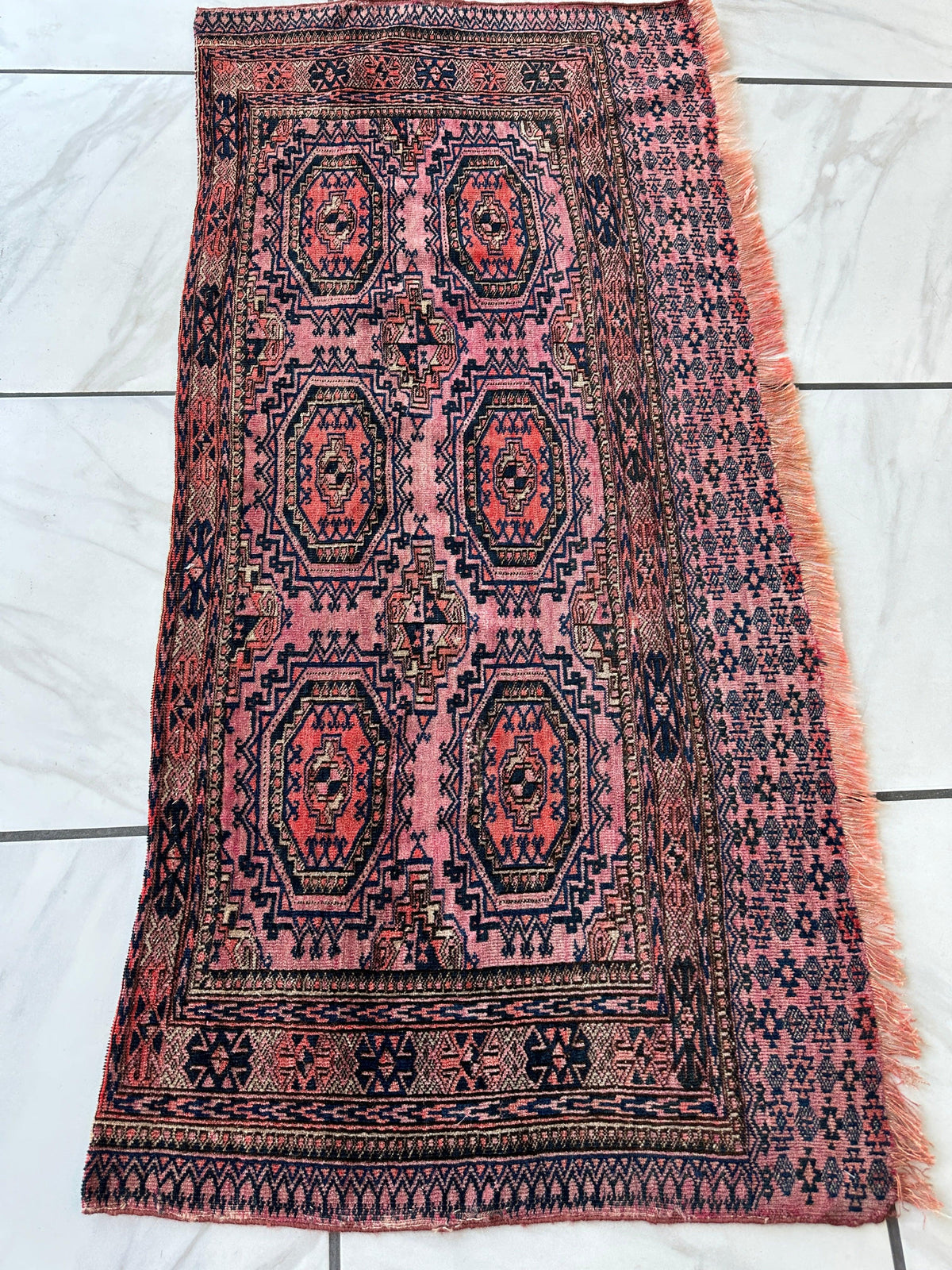 Saryk Bag Face 2x4 | Pink, Navy & Rust | Wool - Rugistan, view 2