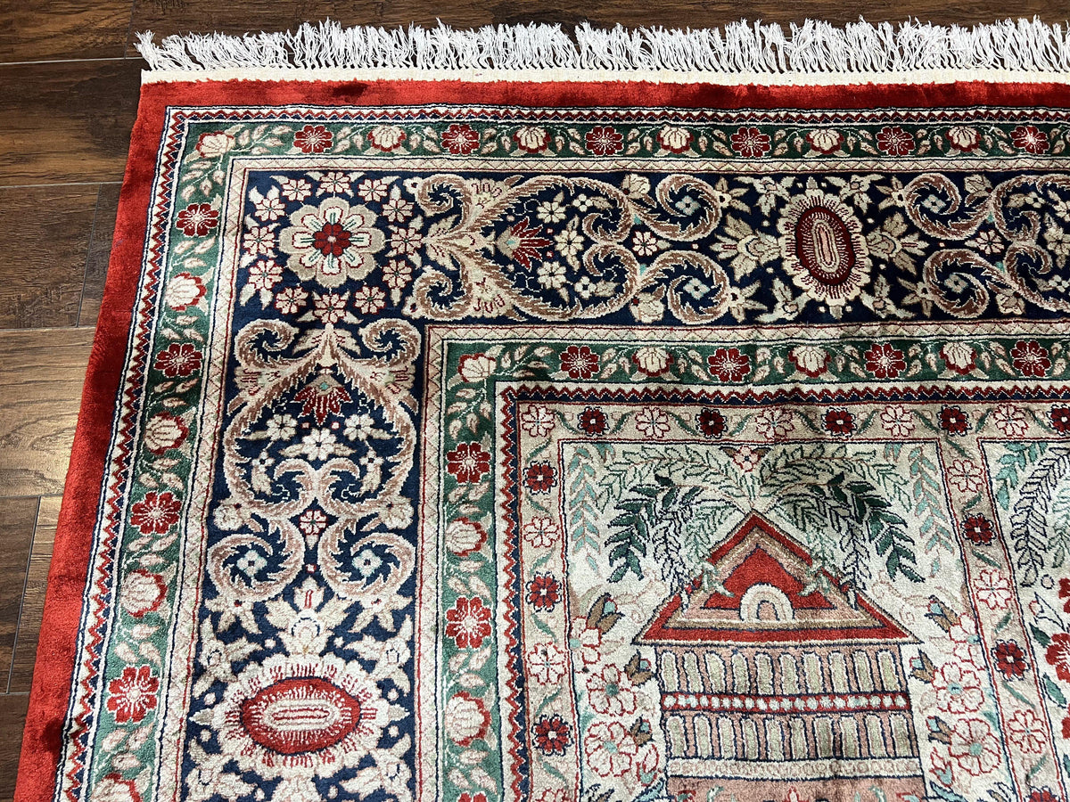 Silk Sino Persian Rug 9x12, Panel Design, Garden of Eden Pattern, Fine 200 KPSI, Hand Knotted Room Sized Silk Carpet, Vintage - Jewel Rugs, view 7