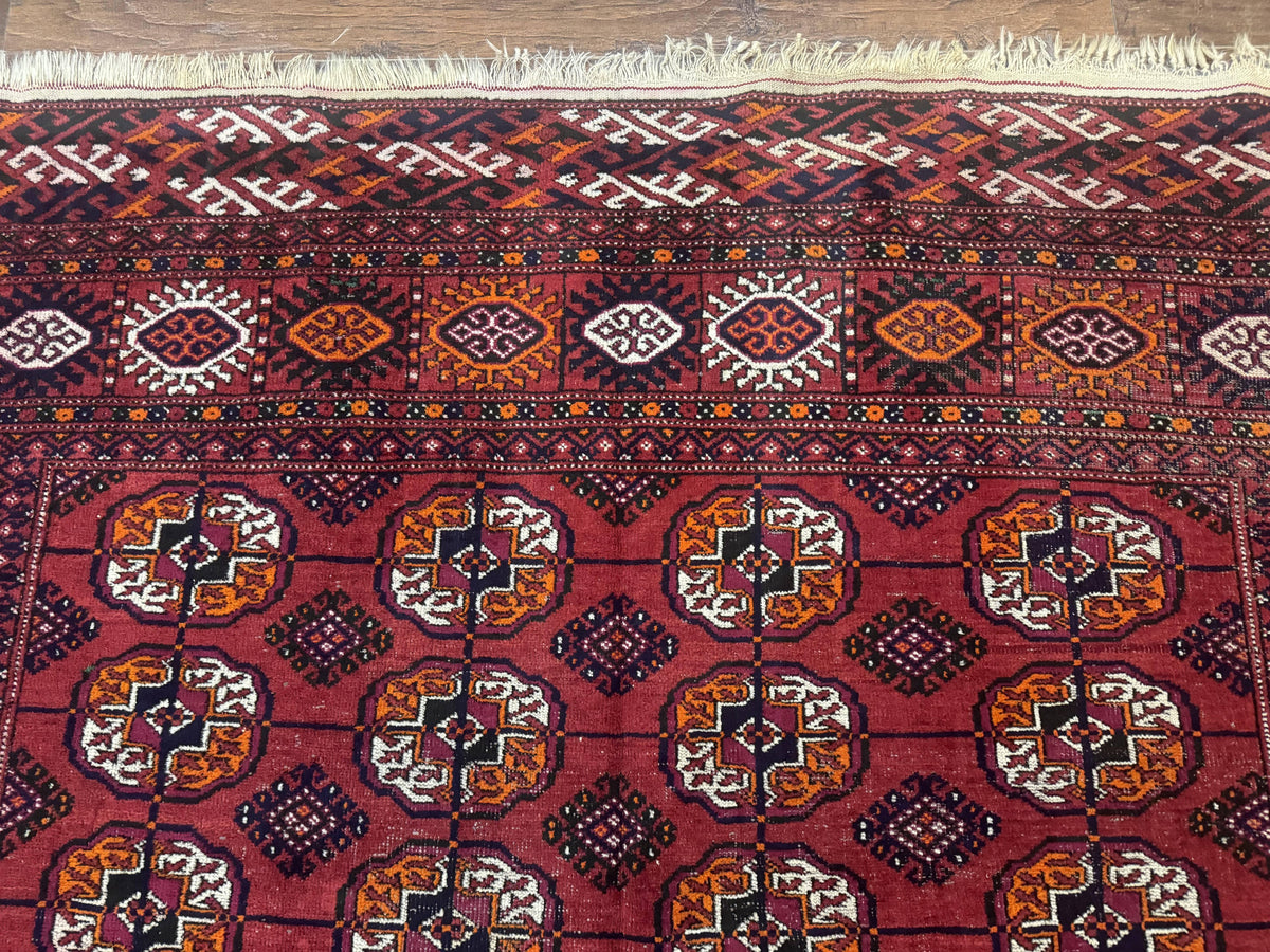 Antique Persian Turkoman Bokhara Rug 7x11, Tribal Rug, Red - Jewel Rugs, view 4