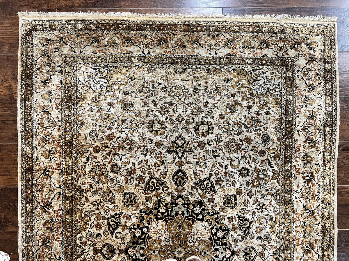 Persian Qum Silk Rug 5x7, Very Fine 60 Raj 475 KPSI, Hand Knotted, Silk on Silk - Jewel Rugs, view 2