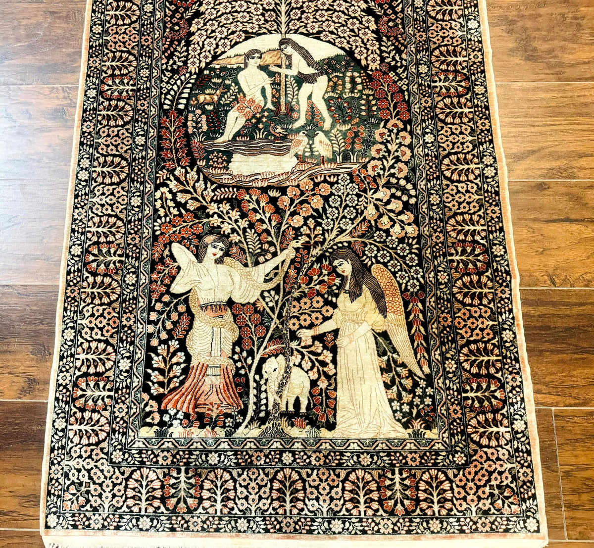 Stunning Sino Persian Pictorial Rug 2.7 x 4, Garden of Eden Adam & Eve Tree of Life Design, Extremely Fine 580 KPSI, Masterpiece - Jewel Rugs, view 6