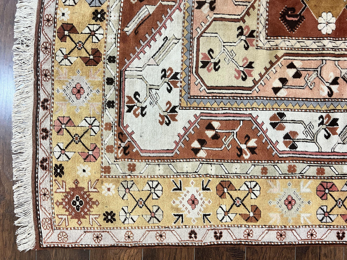 Turkish Rug 7x10, Wool Hand Knotted Vintage Carpet, Geometric Kazak Pattern - Jewel Rugs, view 8