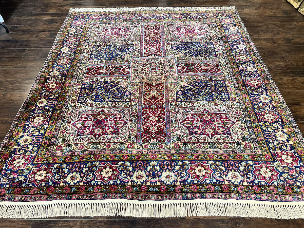 Persian Kirman Lavar Rug 8x9, Antique Persian Carpet, Colorful Multicolor 1920s Handmade Wool Rug, Garden Panel Design, Fine 200 KPSI - Jewel Rugs, view 12