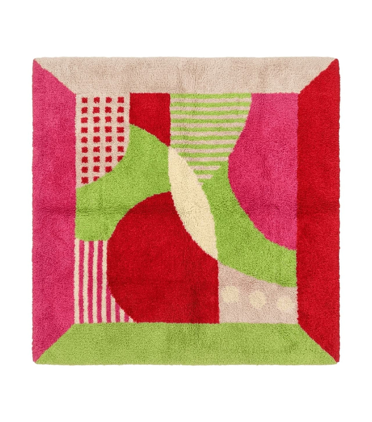 European Shag Rug 4.8 x 4.8, Modern Abstract Design, Green Pink Red, Square Shag Rug, Unique - Jewel Rugs