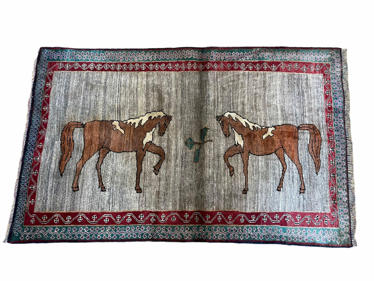 4 X 6 Handmade Rug Zagros New Vintage Quality Wool Rug Horses Silver Brown Nice - Jewel Rugs, view 10