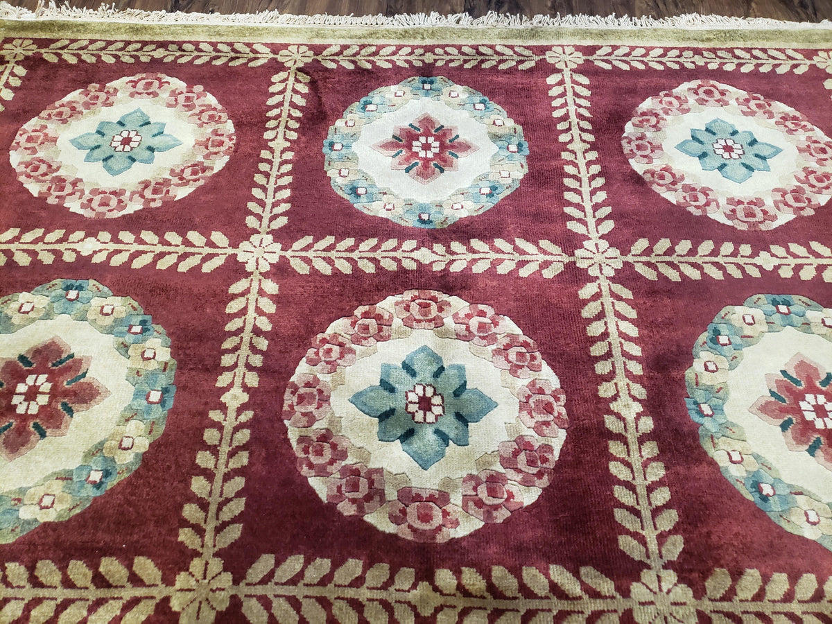 Nepalese Aubusson Panel Rug 6x9, Red & Ivory Soft Plush Tibetan Pile Rug, Wool Hand-Knotted Carpet, 6 x 9 Elegant Area Rug, Office Room Rug - Jewel Rugs, view 12