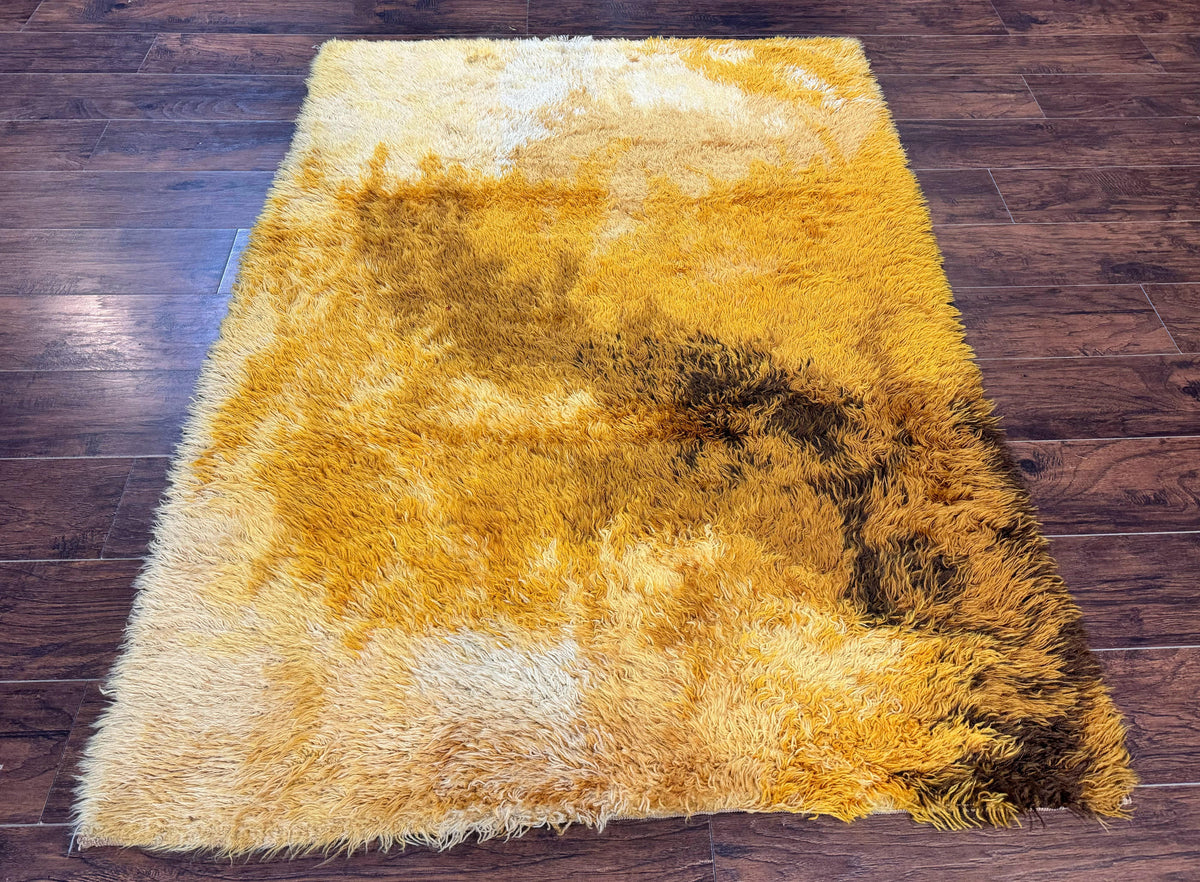 Rya Shag Rug 4.6 x 6, Shades of Yellow, Mid Century Vintage Carpet - Jewel Rugs, view 2