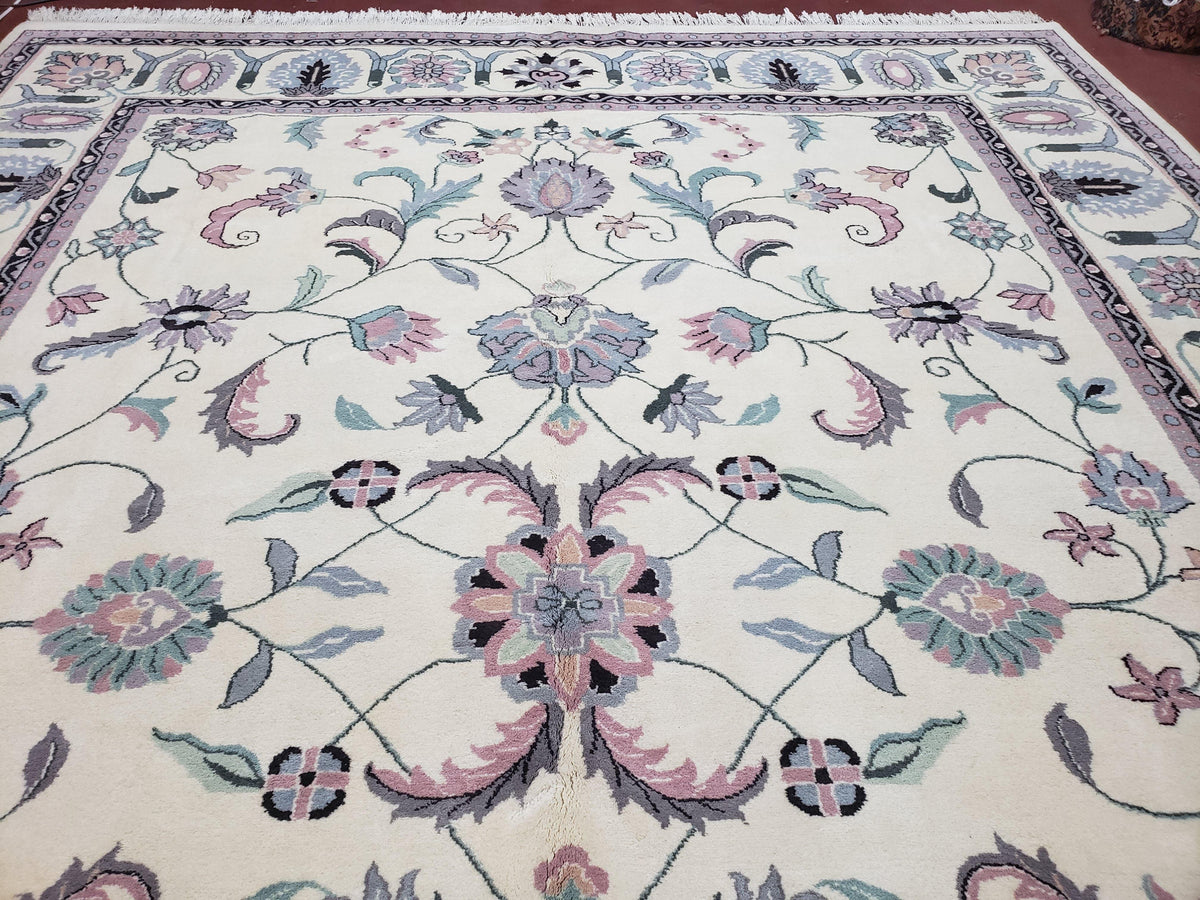 Ivory & Teal Indo Persian Area Rug 9x12, Wool Hand-Knotted Oriental Carpet, 9 x 12 Soft Traditional Living Room Rug, Dining Room Rug - Jewel Rugs, view 4