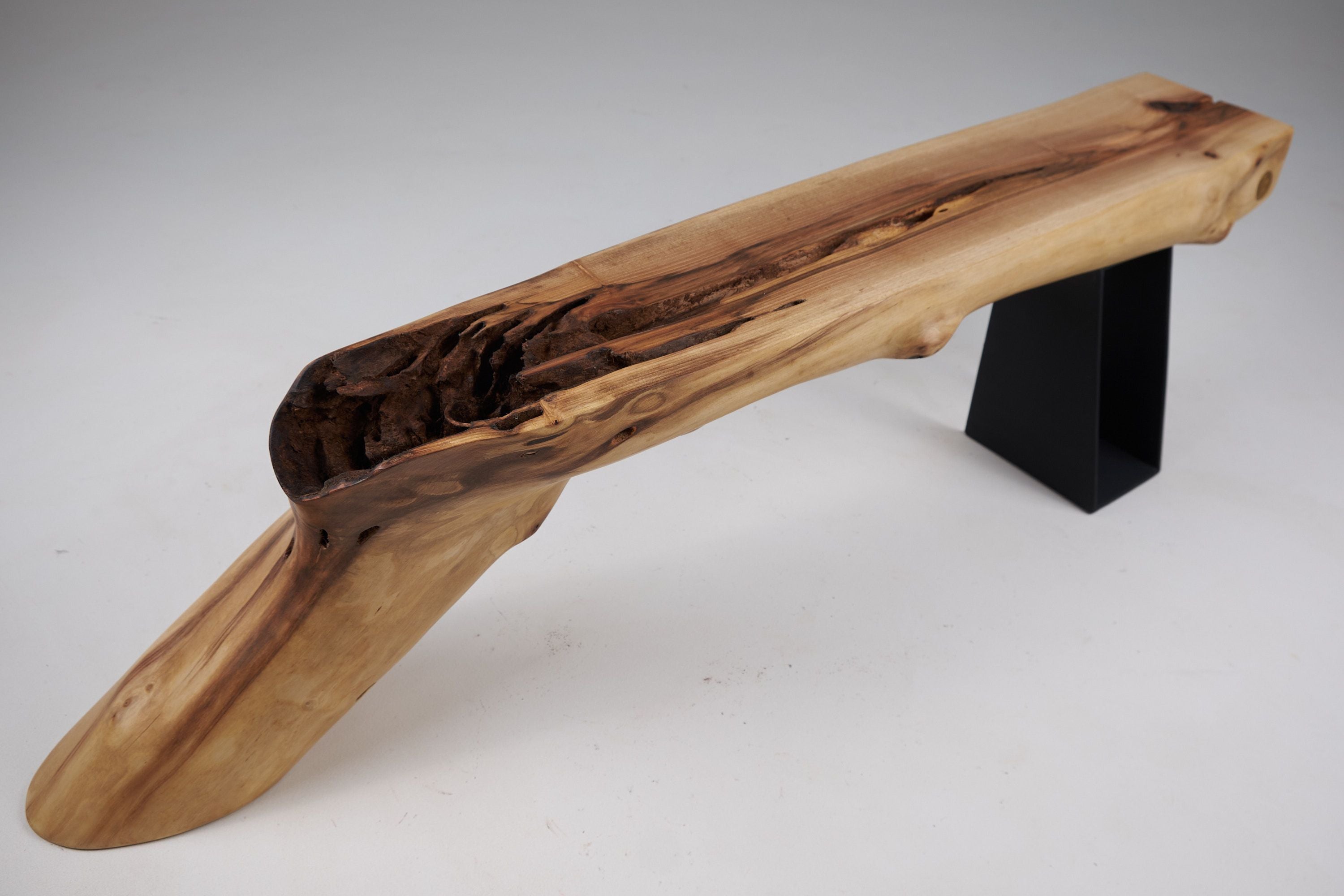 Leszy, Organic Sculptural Wood Bench with Metal Base - image 5