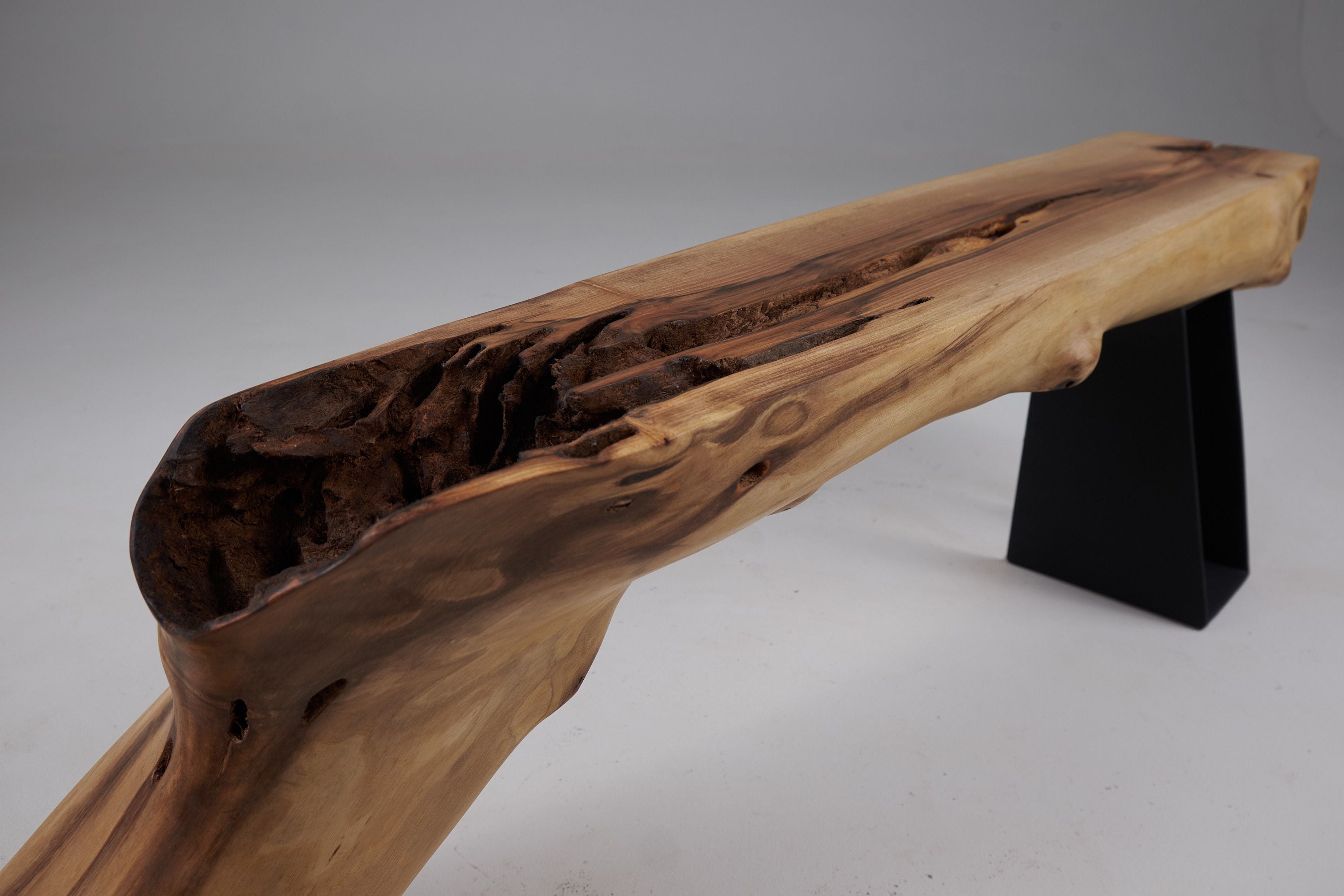 Leszy, Organic Sculptural Wood Bench with Metal Base - image 6