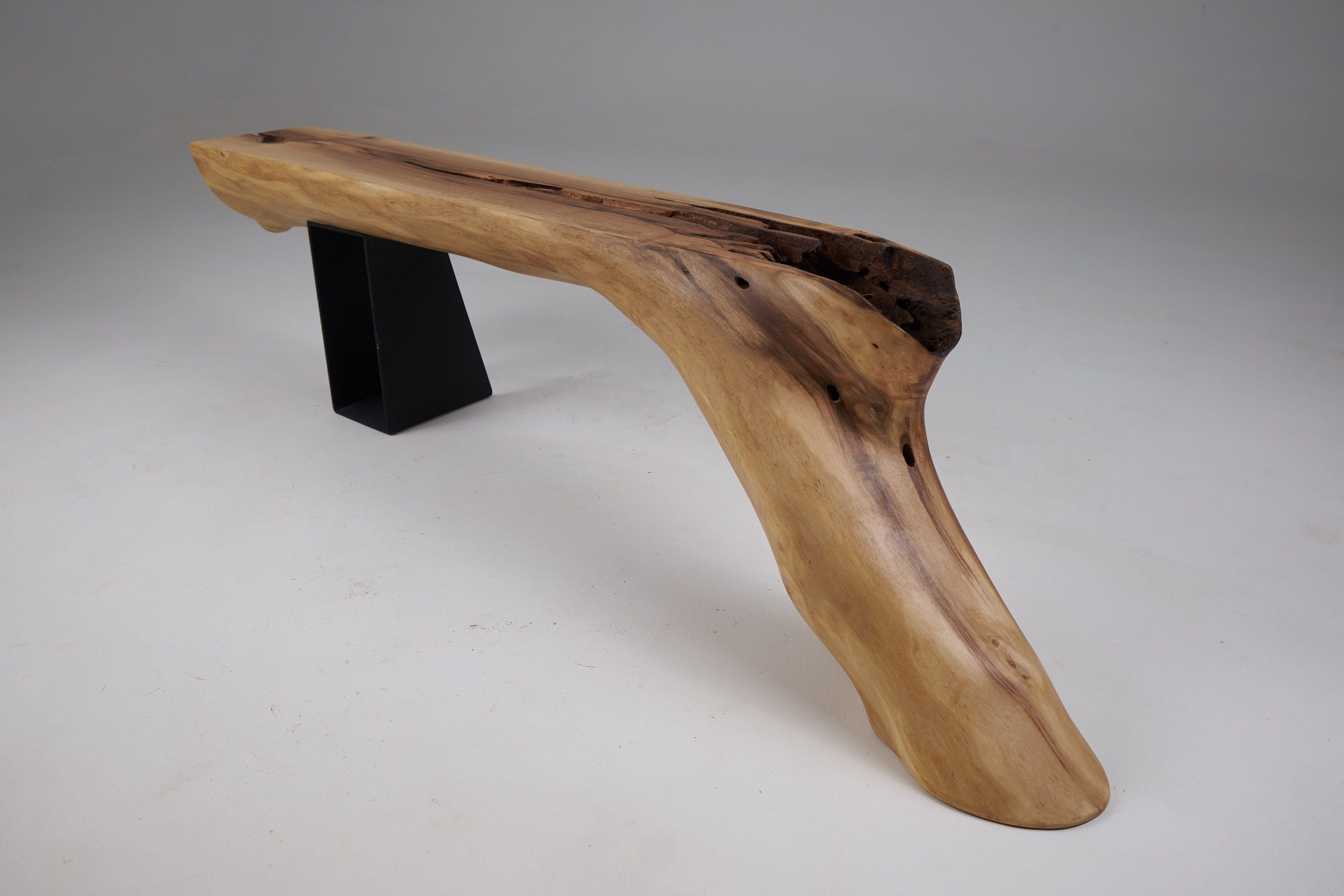 Leszy, Organic Sculptural Wood Bench with Metal Base - image 9