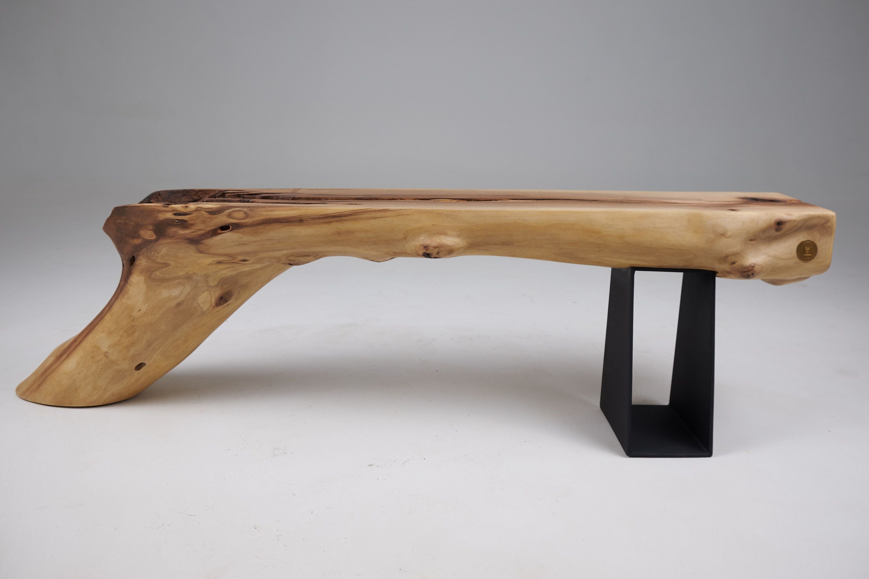 Leszy, Organic Sculptural Wood Bench with Metal Base - image 2