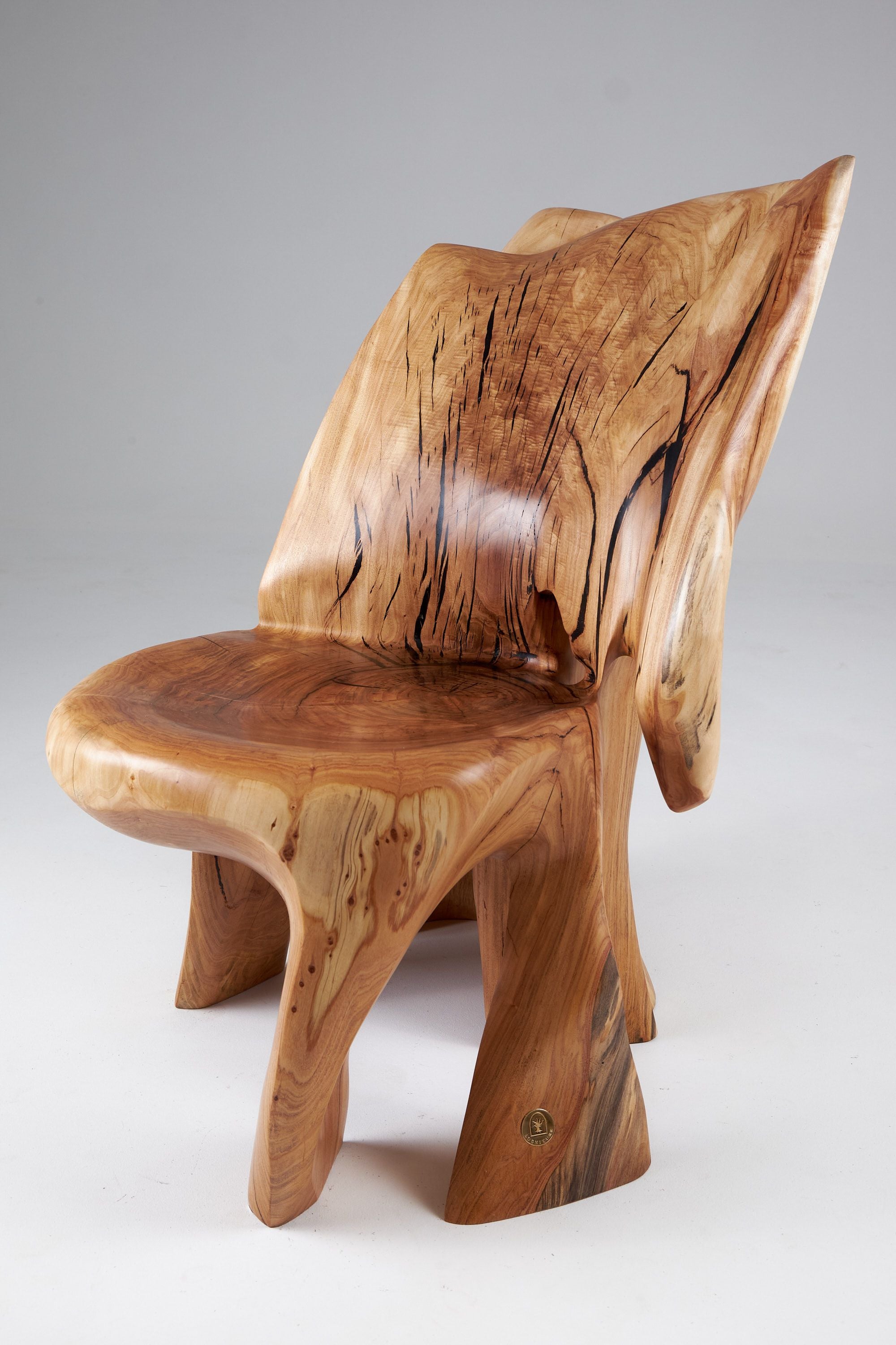 Leszy, Carved Sculptural Solid Hardwood Chair - image 3