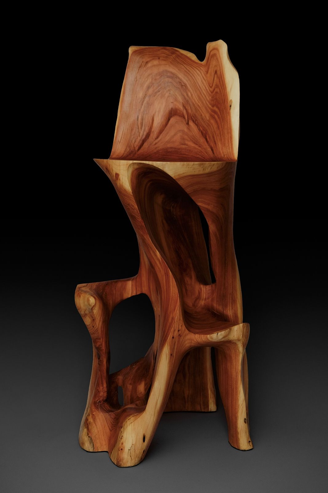 Makha, Flowing High-Back Bar Chair â Carved Sculpture in Natural Hardwood - image 11