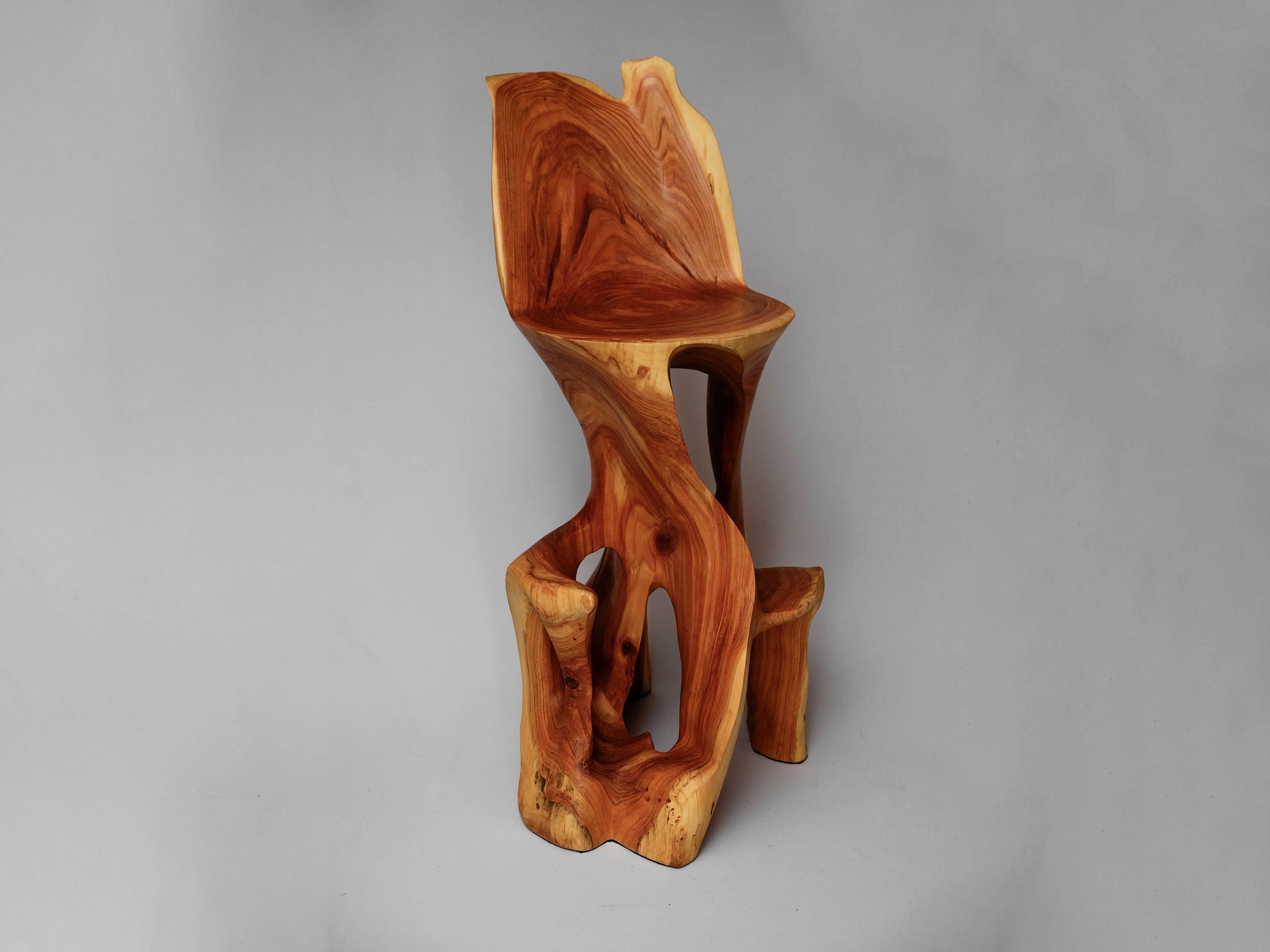 Makha, Flowing High-Back Bar Chair â Carved Sculpture in Natural Hardwood - image 7