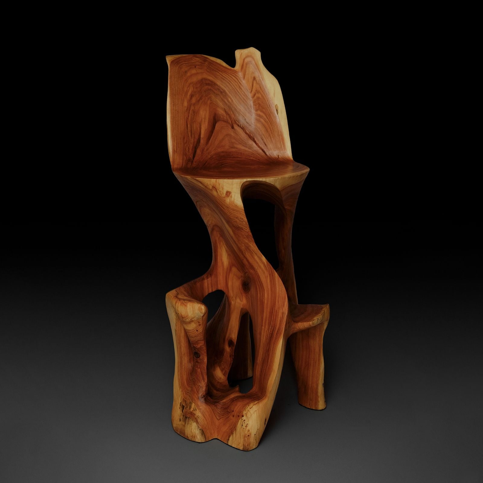 Makha, Flowing High-Back Bar Chair â Carved Sculpture in Natural Hardwood - image 12