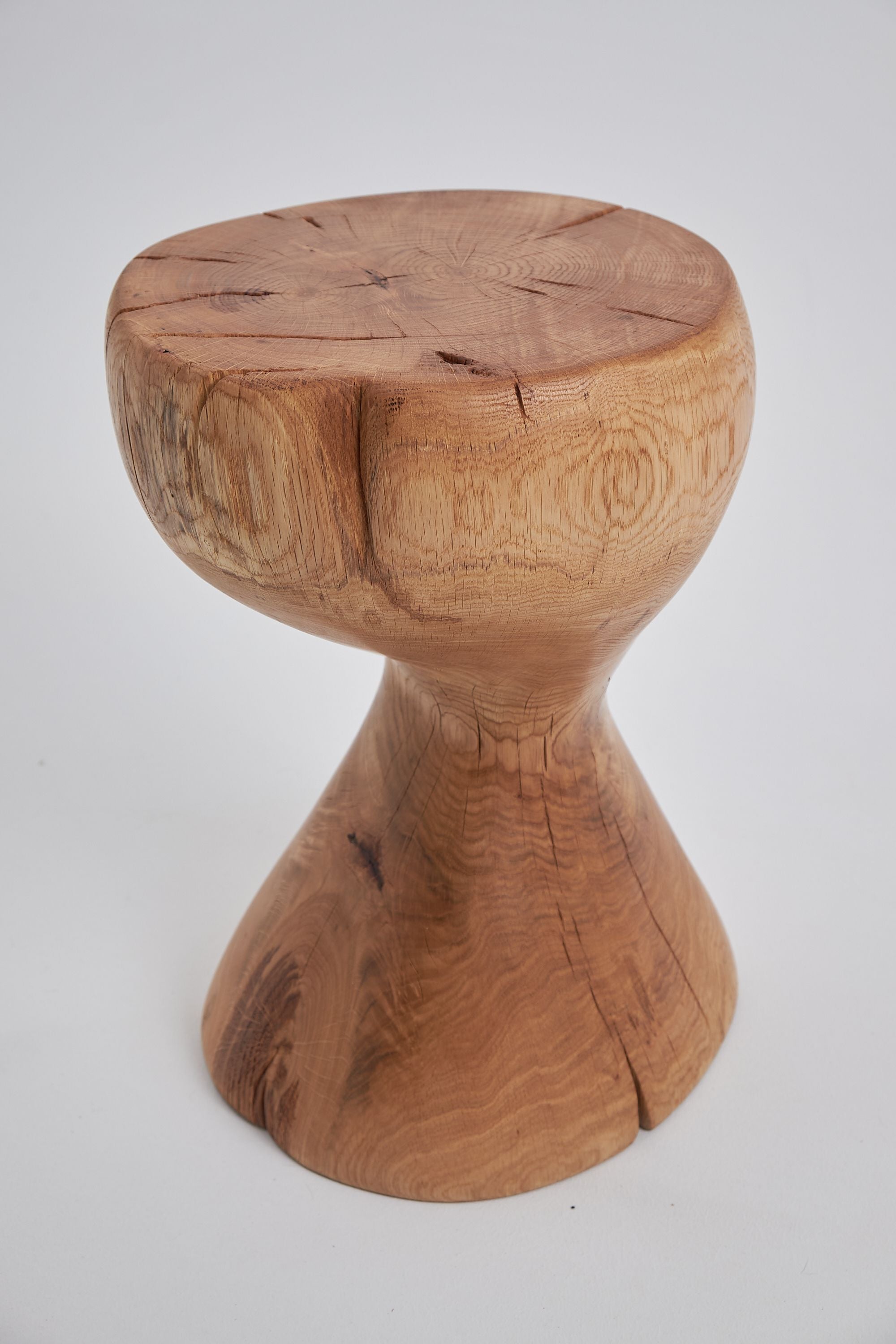 Leszy, Elegant Hourglass Stool Carved in Solid Wood