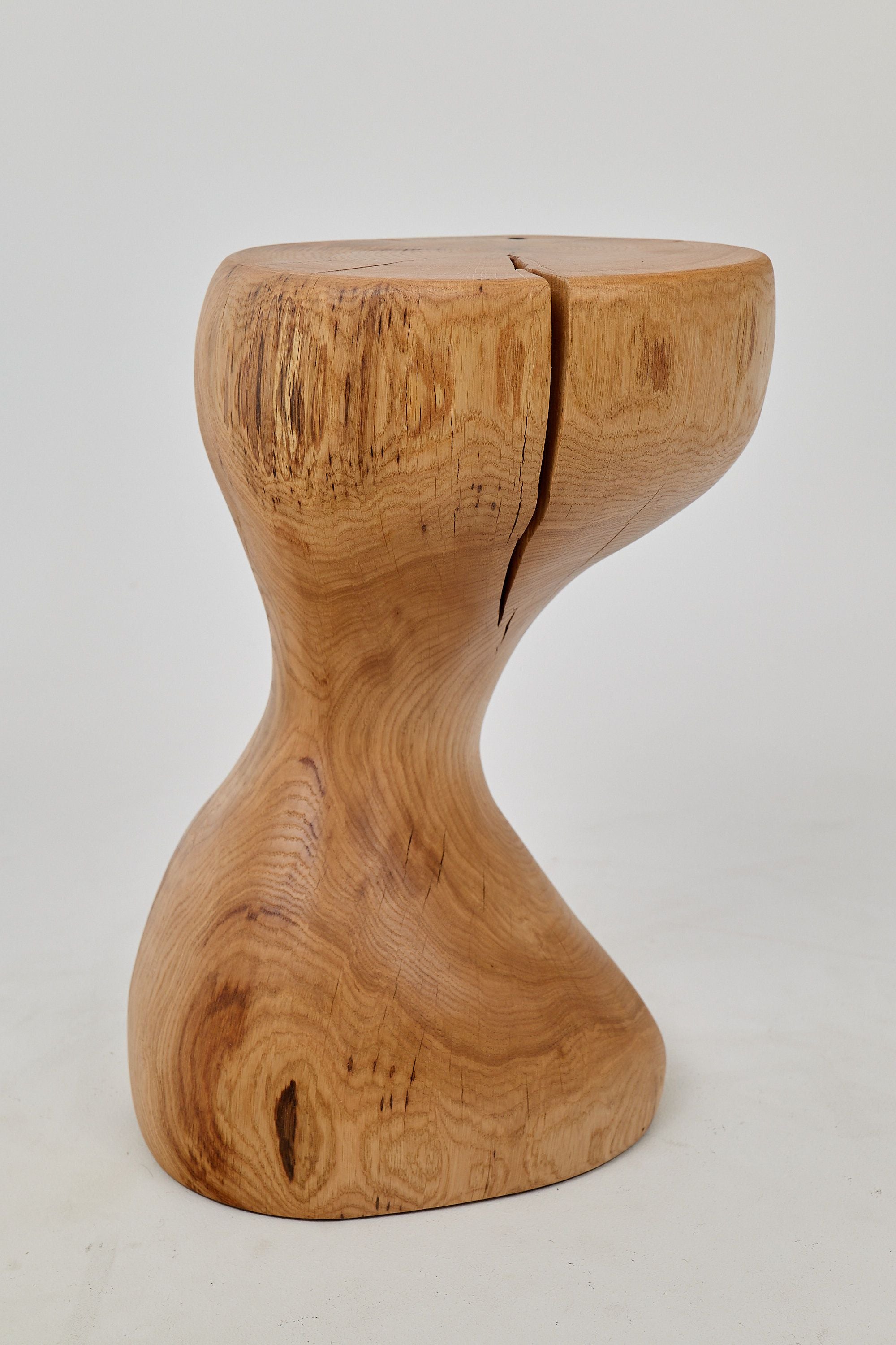 Leszy, Sculptural Side Table Carved in Solid Wood