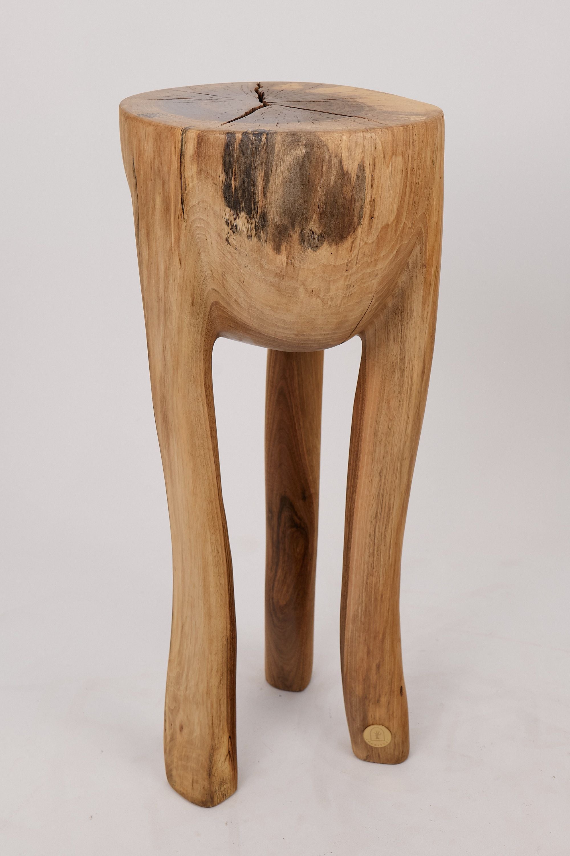Leszy, Sculptural Side Table Carved in Solid Wood
