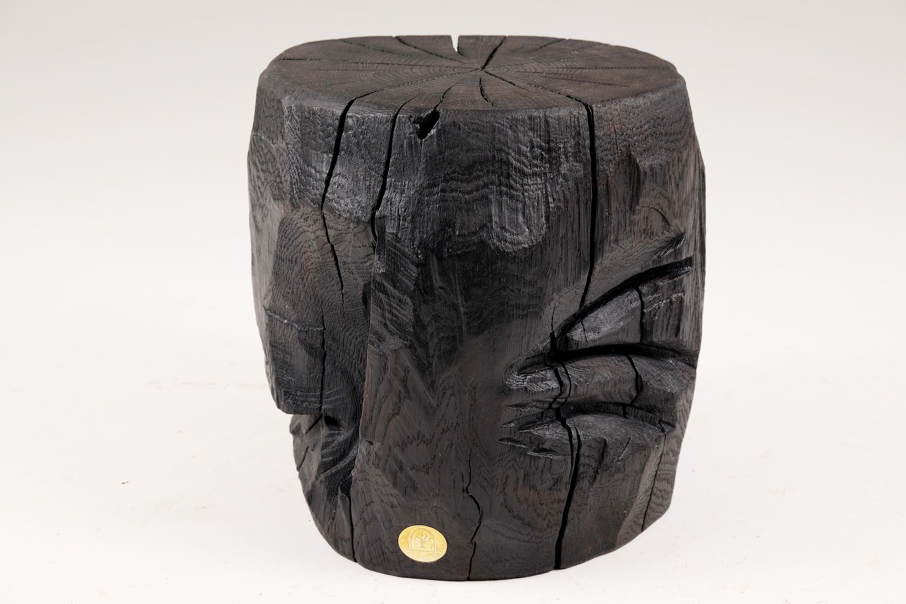 Jownik, Charred Sculptural Stool/Side Table Primitive Form
