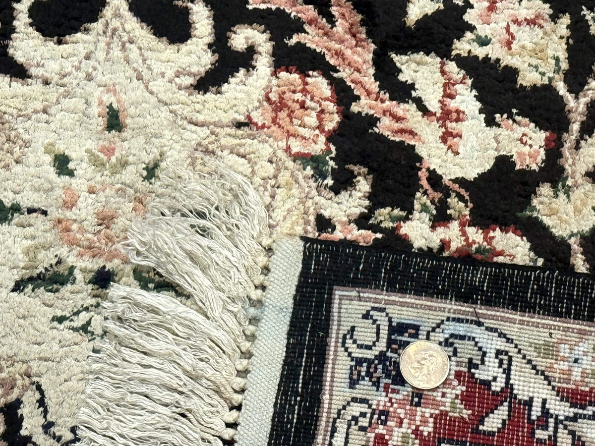 Indian Kashmiri Silk Rug, Floral Medallion, Vintage Hand Knotted Carpet - Jewel Rugs, view 10