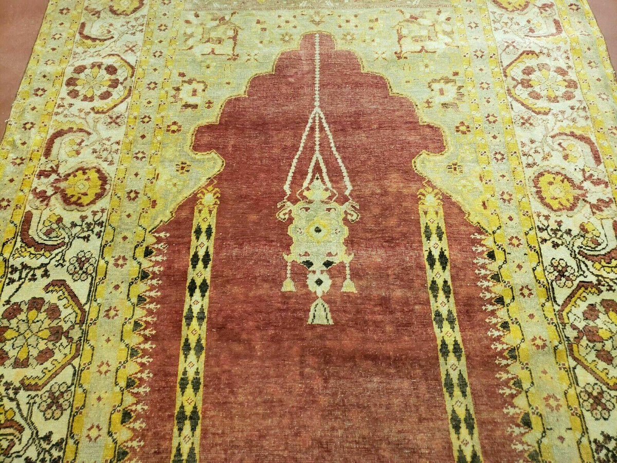 4' 5" X 7' Antique HandmadeTurkish Prayer Melas Oushak Wool Rug Mehrab Nice - Jewel Rugs, view 4