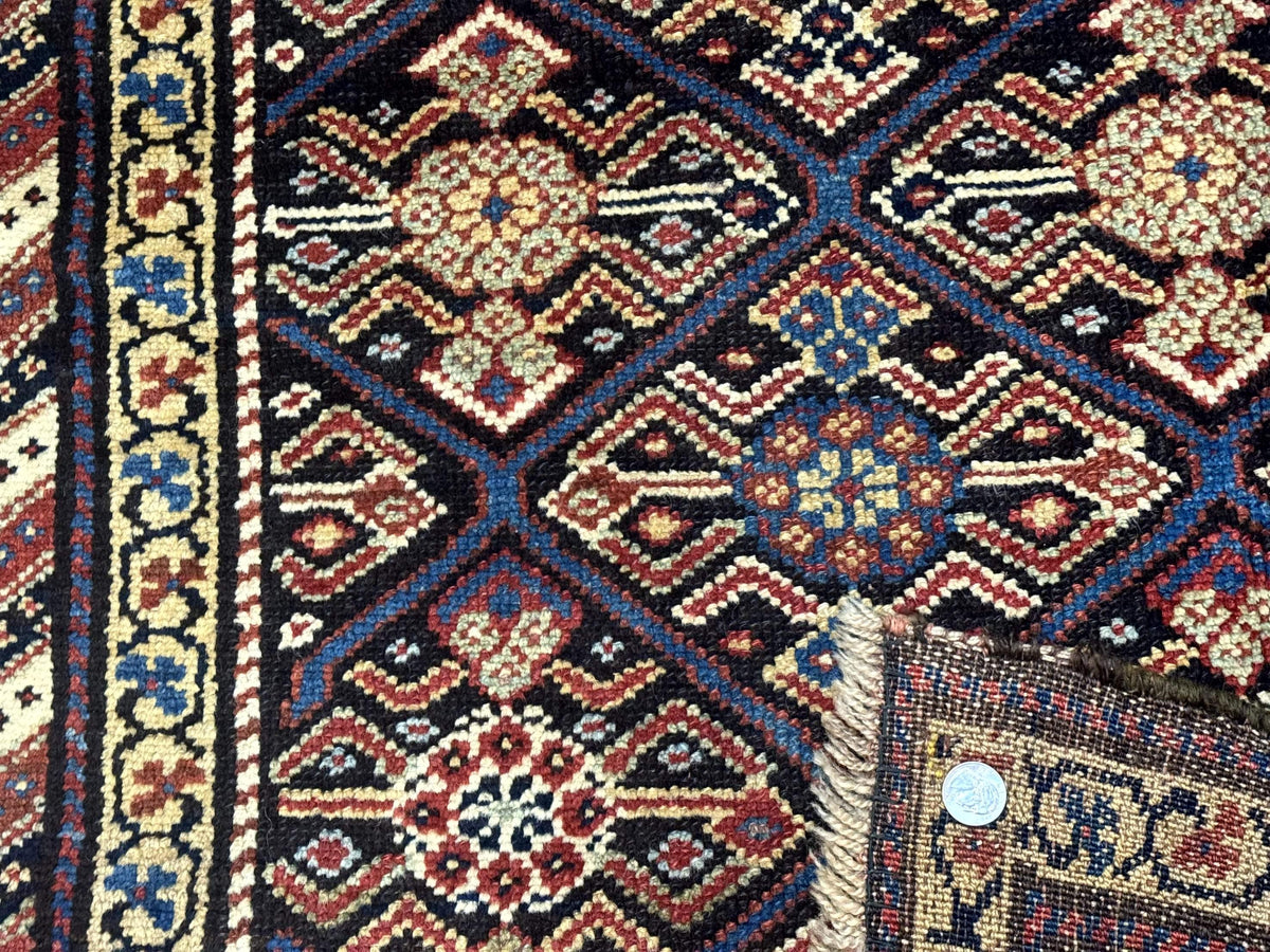 Antique Persian Wide Runner Rug 4x9, Kurdish Rug, Panel Design, Rainbow Border, Rare Tribal Rug - Jewel Rugs, view 11