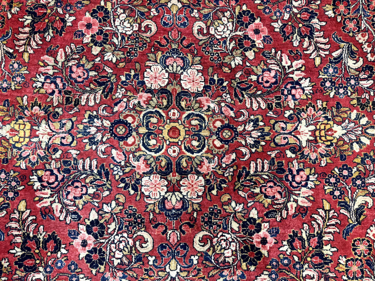 Large Antique Persian Sarouk Rug 11x18, Red, Floral Allover, Palace Size Wool Handmade Carpet - Jewel Rugs, view 4